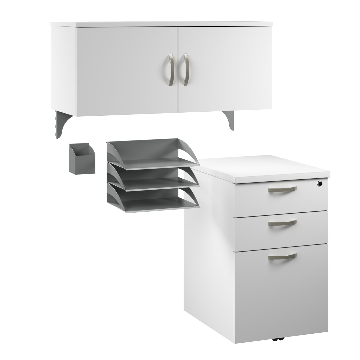 Bush Business Furniture Office In An Hour Cubicle Storage With Cabinet, Drawers, Paper Tray, And Pencil Holder, Pure White, Standard Delivery