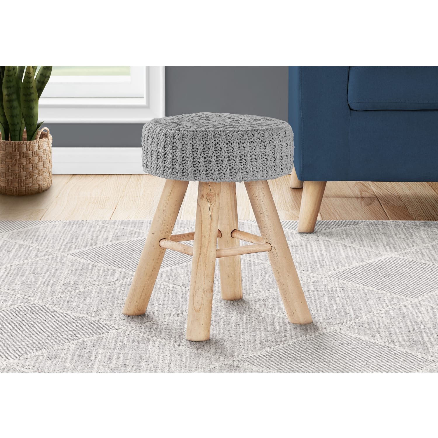 Monarch Specialties Shelly Ottoman, Gray/Natural - Image 3