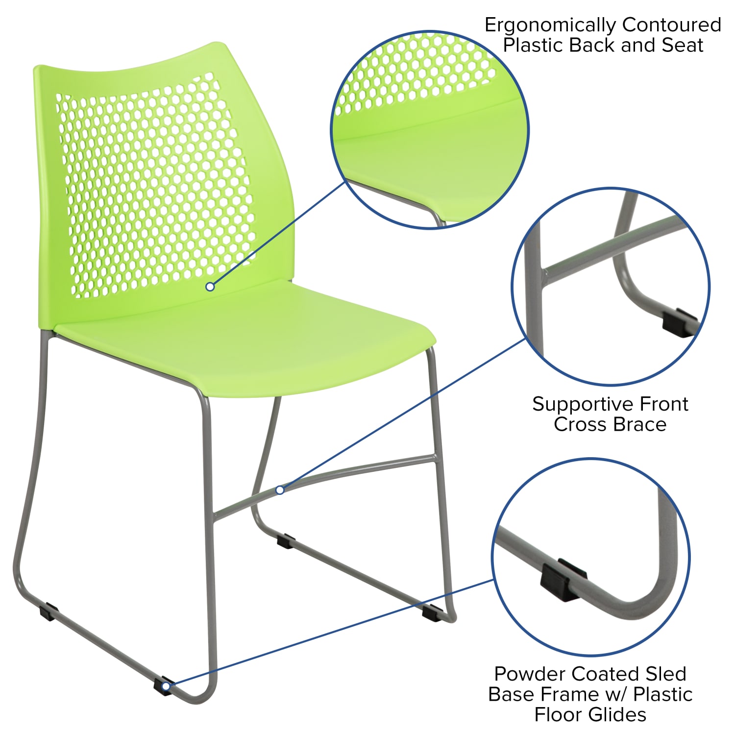 Flash Furniture HERCULES Series Sled-Base Stack Chair With Air-Vent Back, Green - Image 6
