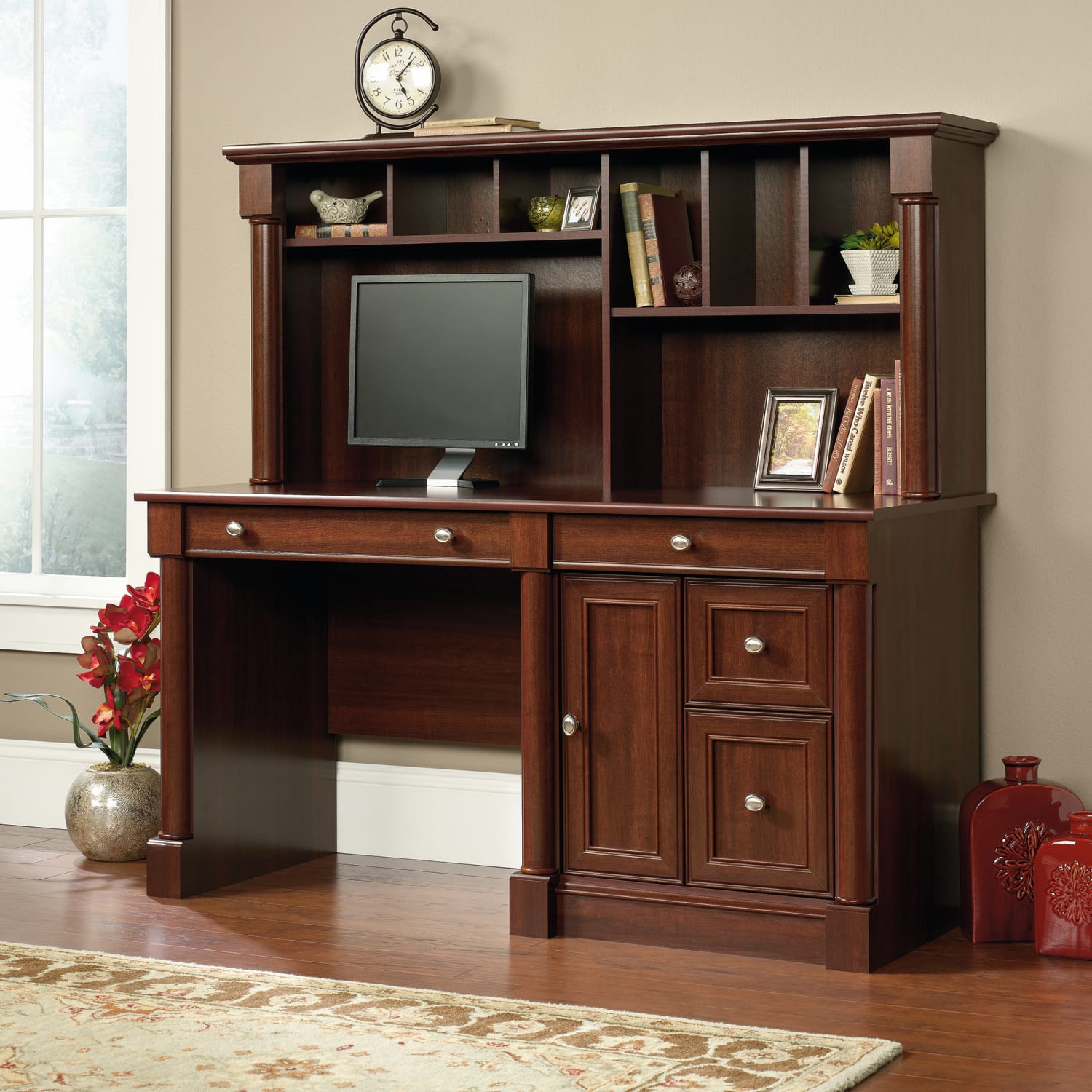 Sauder Palladia 60inW Computer Desk With Hutch, Select Cherry - Image 3