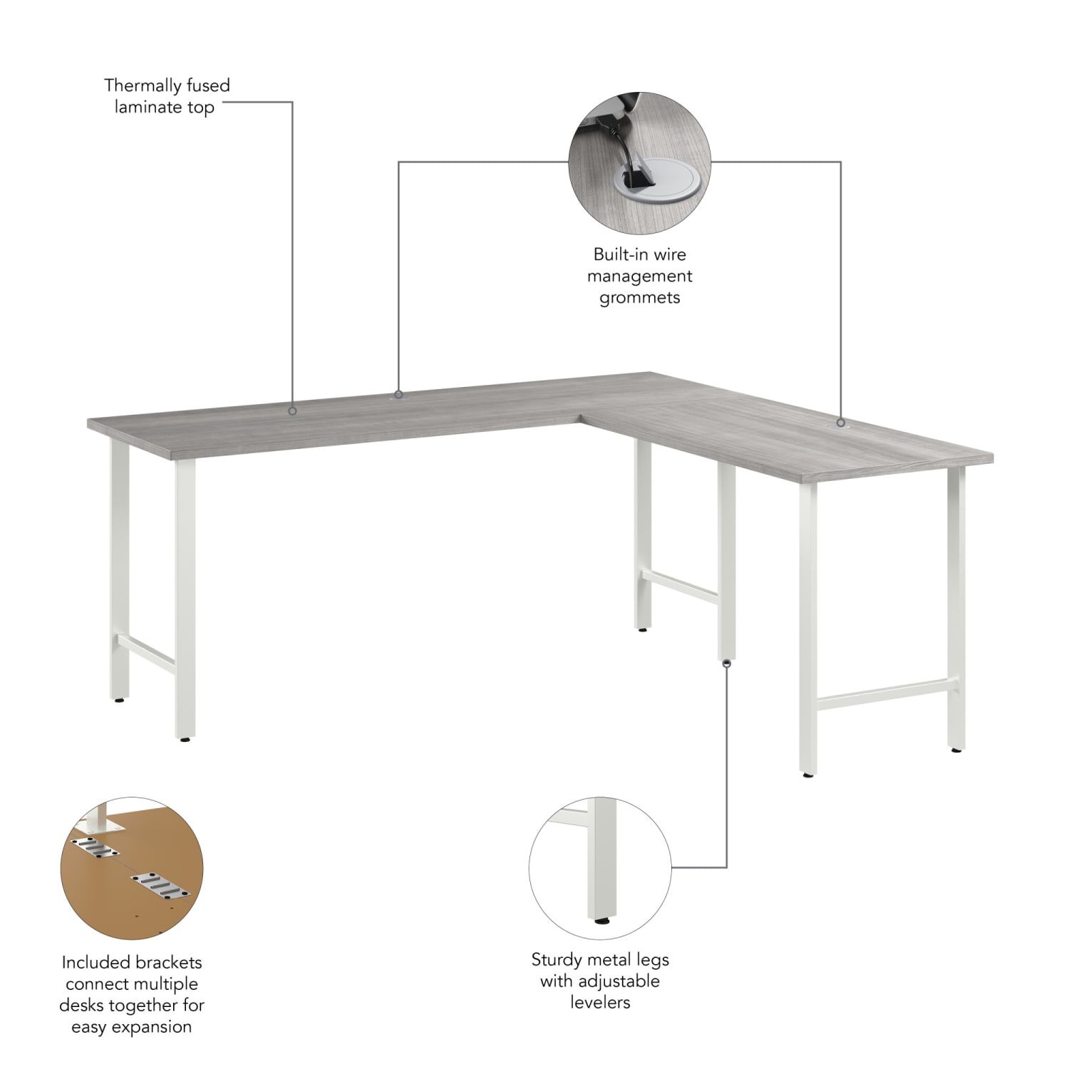Bush Business Furniture Hustle 72inW L-Shaped Computer Desk With Metal Legs, Platinum Gray, Standard Delivery - Image 4