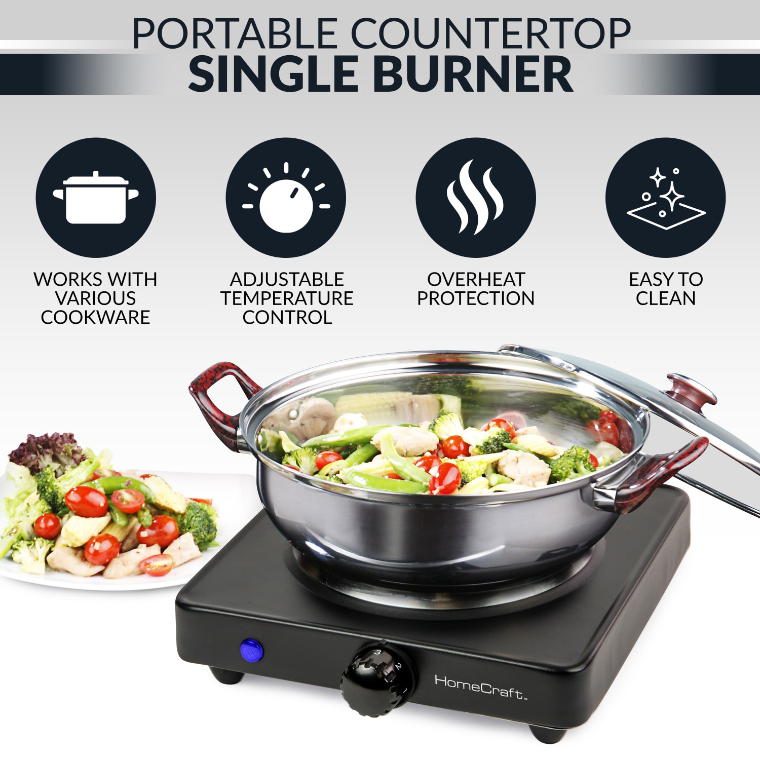 Nostalgia Electrics HomeCraft Single-Burner Hot Plate, Black - Image 3