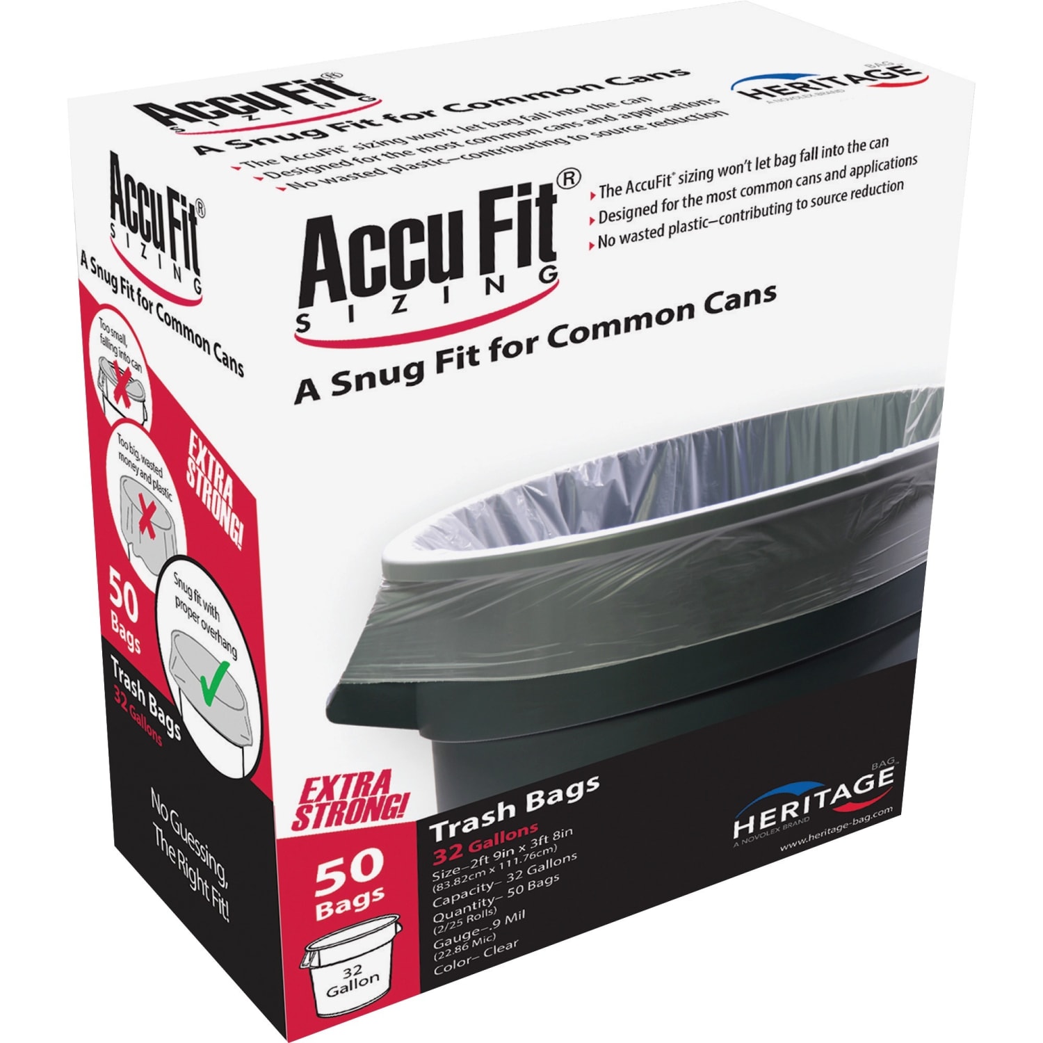 Heritage Accufit Can Liners, 32 Gallon, 0.9 Mil, Clear, Box Of 50 - Image 3