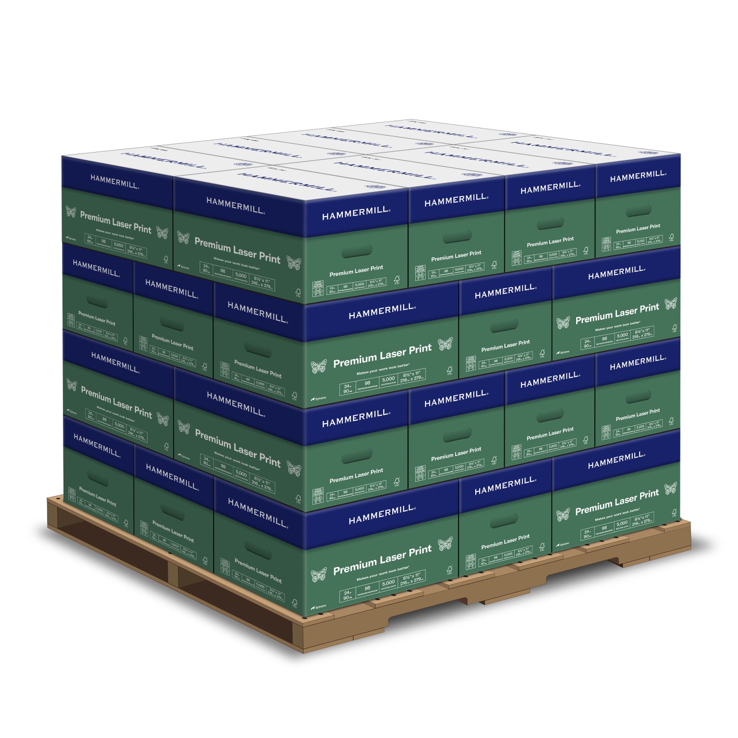 Hammermill Premium Laser Paper, 320 Reams, White, Letter Size (8 1/2in x 11in), 160000 Sheets Total, Pallet Of 32 Cases, 24 Lb, 98 Brightness