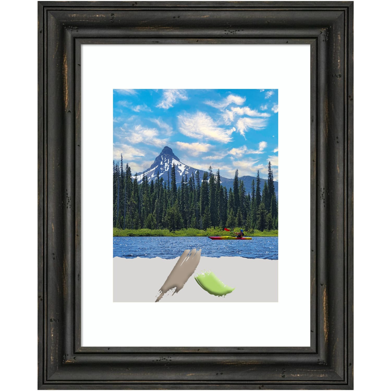 Amanti Art Rustic Narrow Wood Picture Frame, Opening Size 14in x 17in (Matted To 11in x 14in), Pine Black