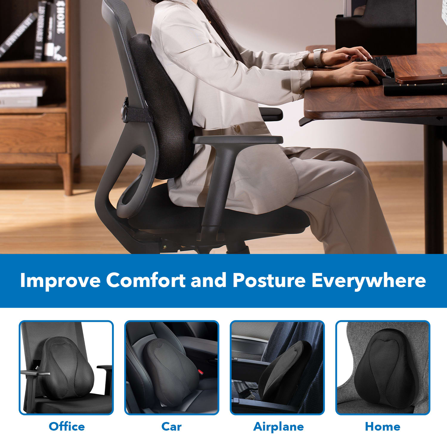 MountIt Ergo Collection Curved Back Support Cushion 161516inH x 15316inW x 438inD Black PopularChairscom Mount It Ergo Collection Curved Back Support Cushion 16 1516inH x 15 316inW x 4 38inD Black PopularChairscom
