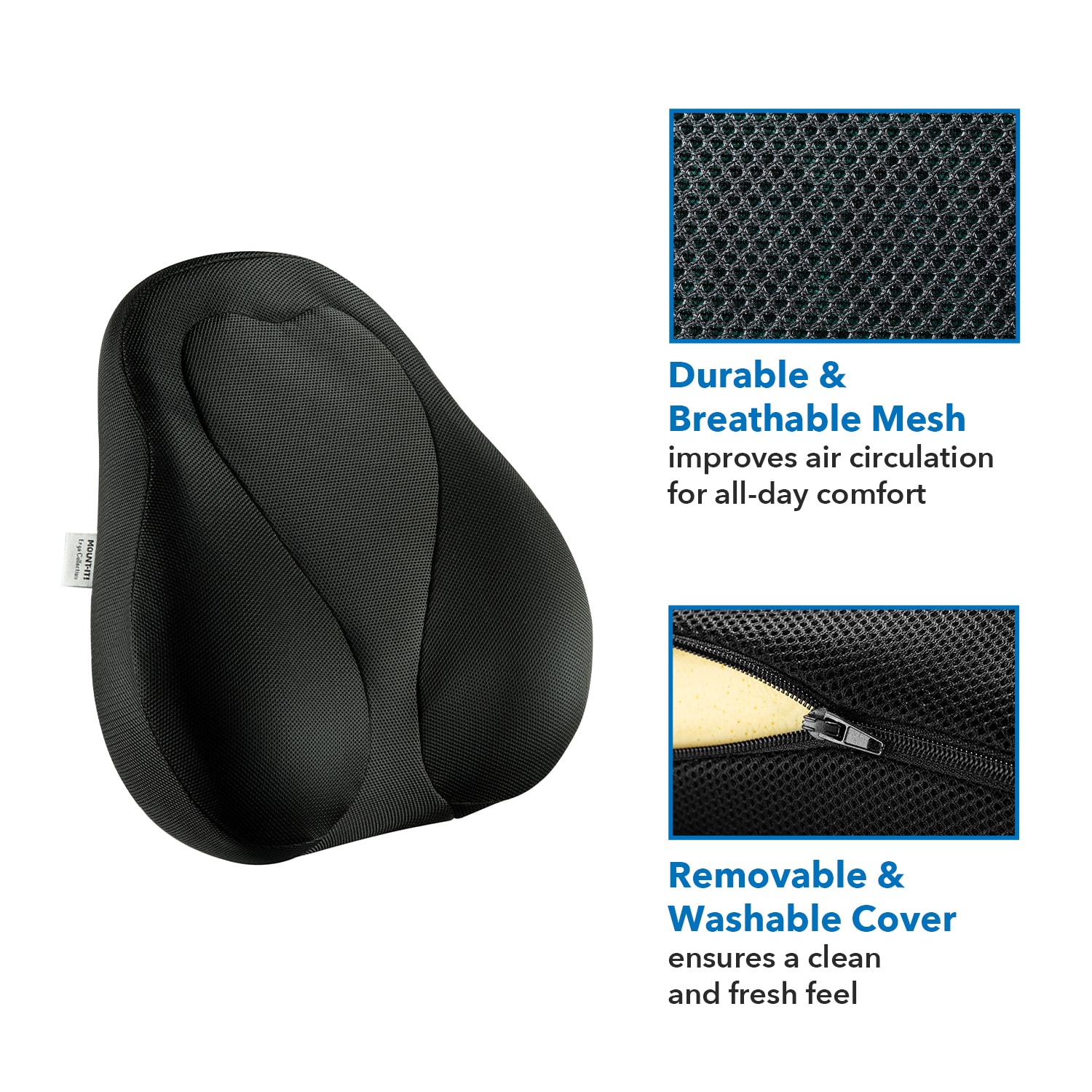 Mount-It! Ergo Collection Curved Back Support Cushion, 16-15/16inH x 15-3/16inW x 4-3/8inD, Black - Image 9