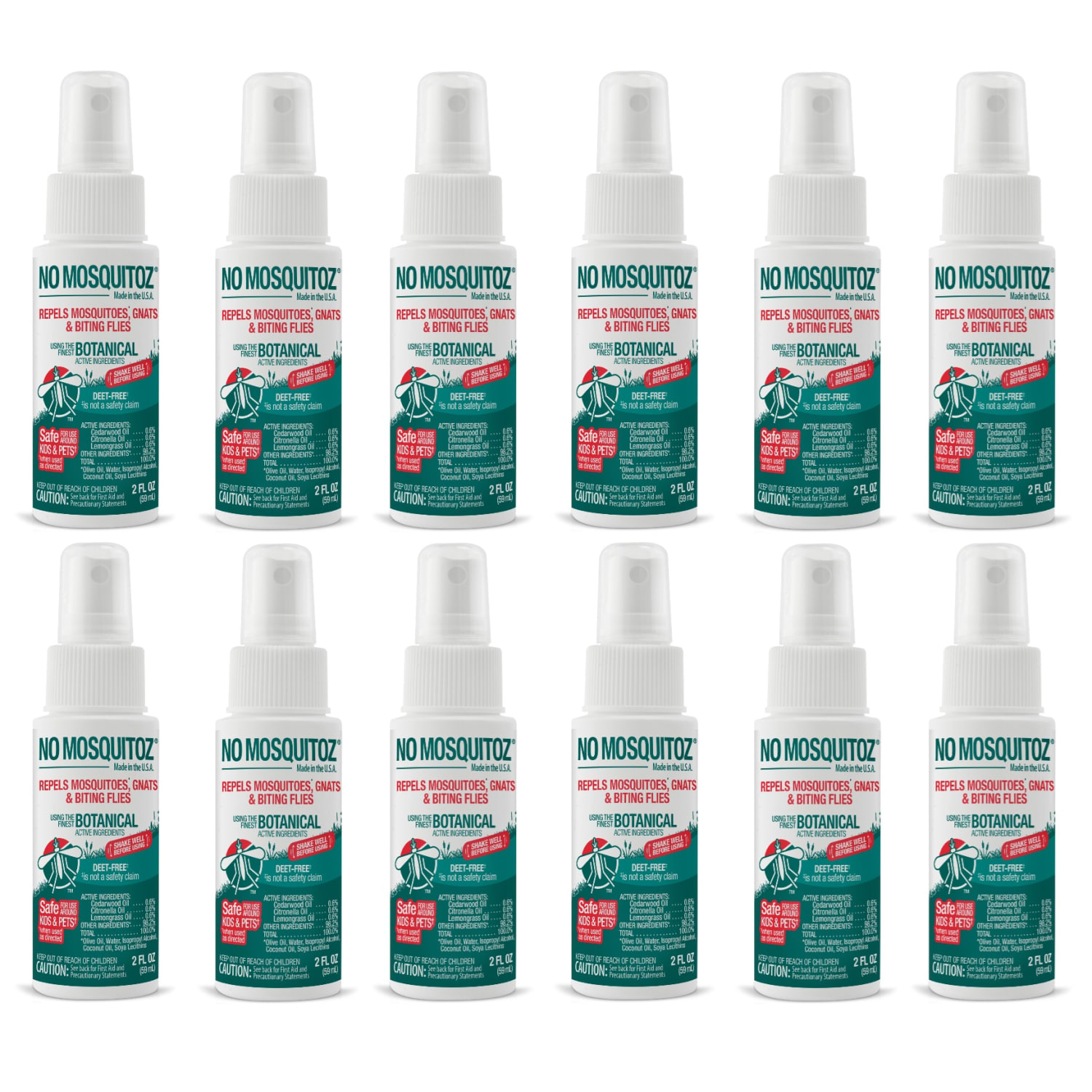 No Mosquitoz Botanical Insect Repellent, DEET-Free, Woodsy Scent, 2 Oz Spray Bottle, 12-Pack