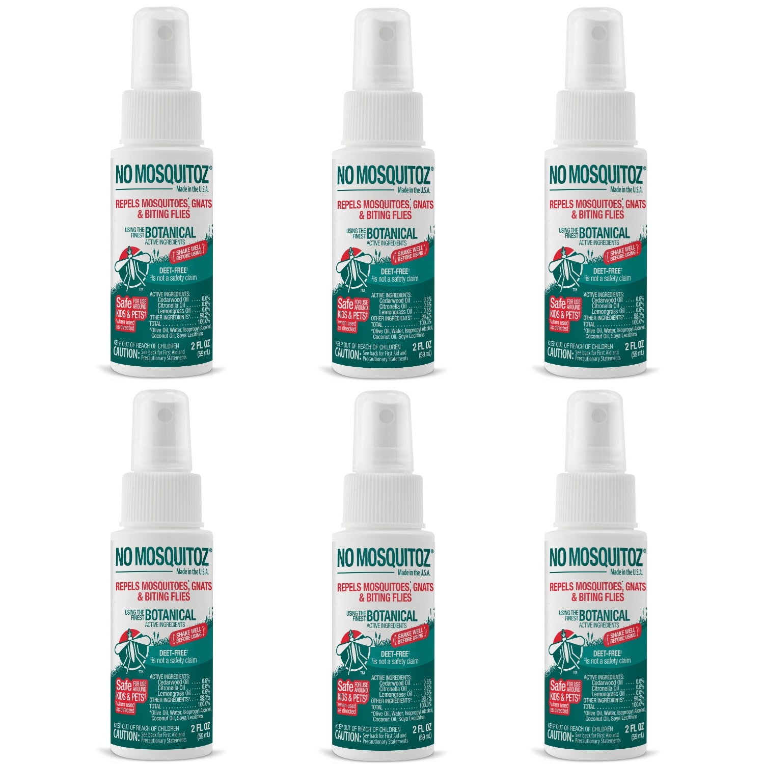 No Mosquitoz Botanical Insect Repellent, DEET-Free, Woodsy Scent, 2 Oz Spray Bottle, 6-Pack