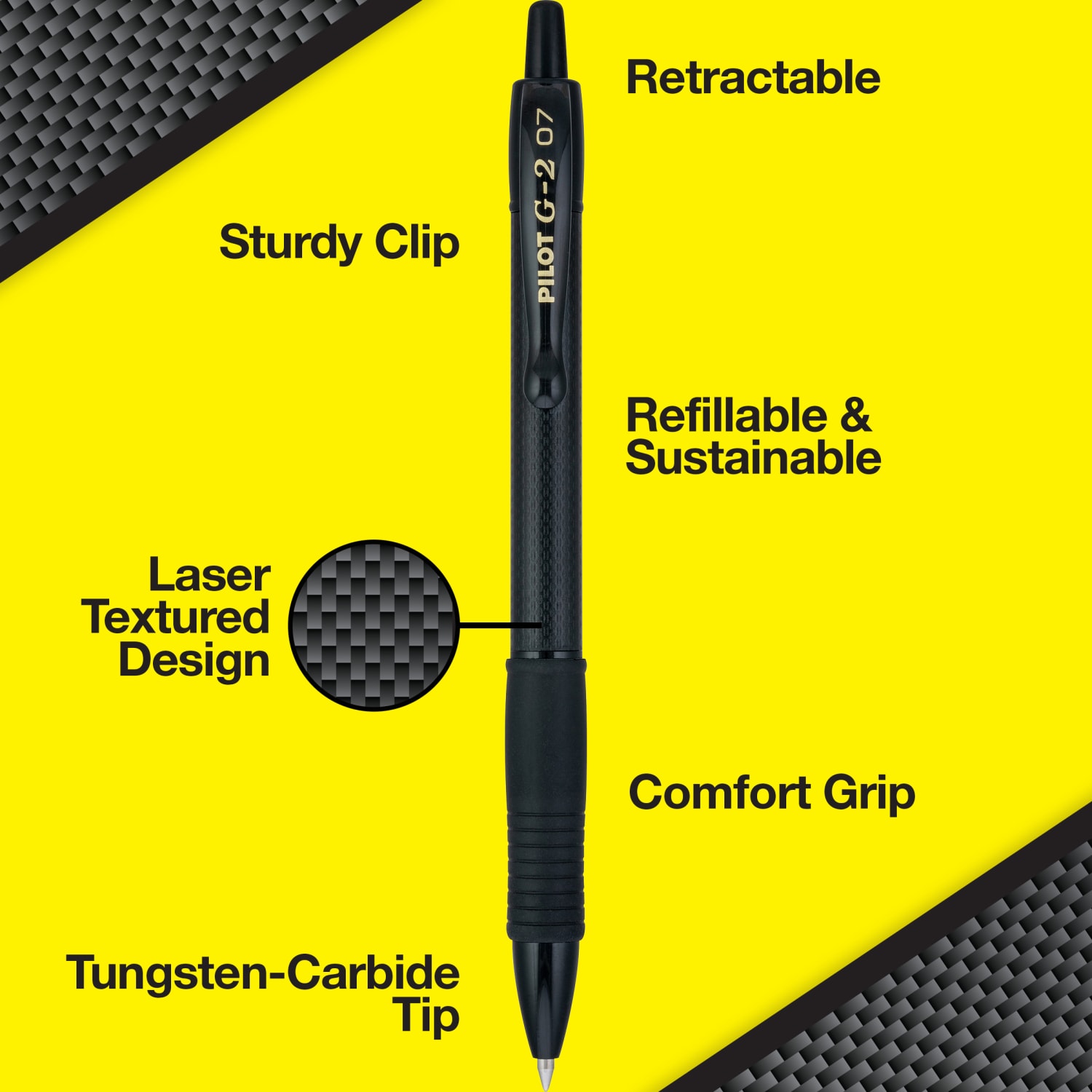 Pilot G2 Edge Gel Pens, Fine Point, 0.7mm, Black Barrel, Black Ink, Pack Of 36 Pens - Image 4