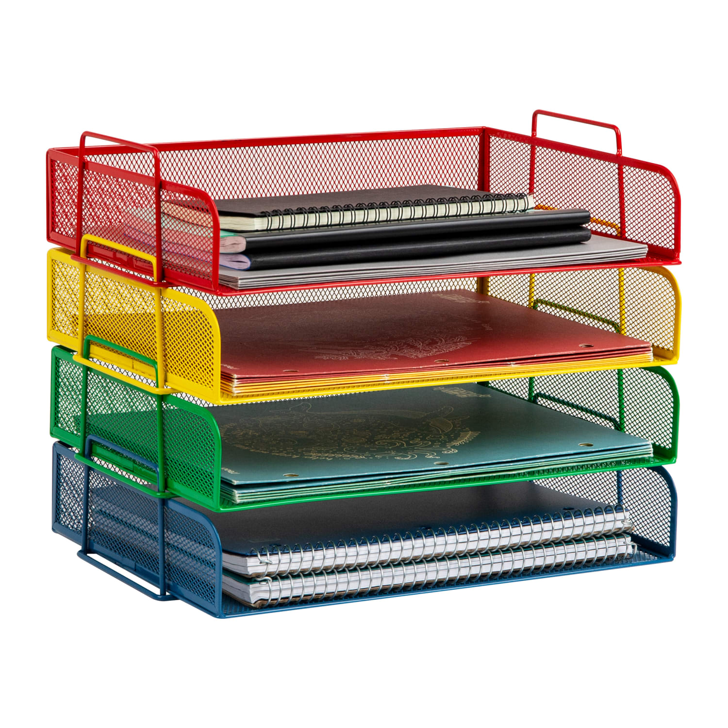 Mind Reader 4-Piece Stackable Paper Tray Desktop Organizer, 11-1/2inH x 9-3/4inW x 13-1/4inD, Multicolor