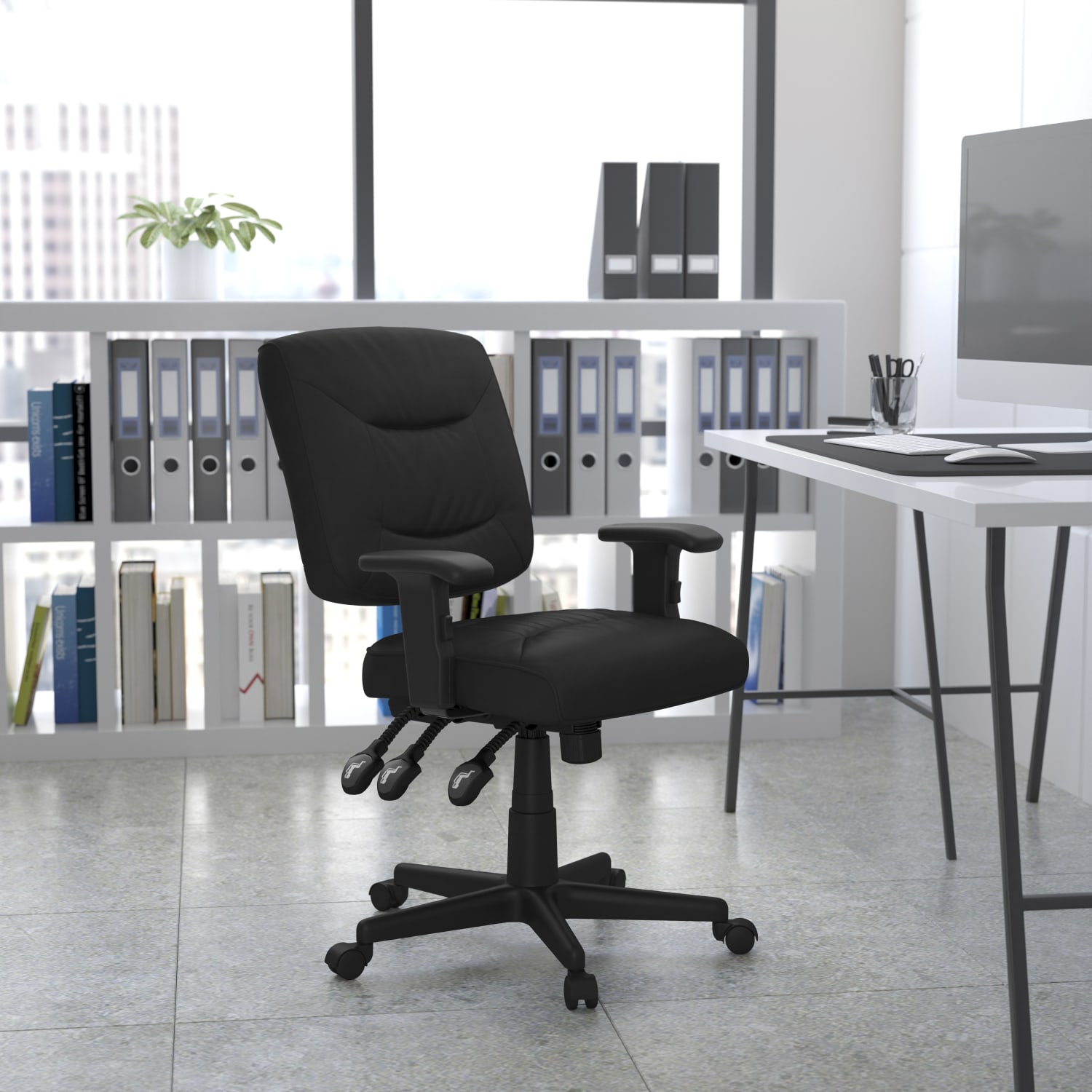 Flash Furniture LeatherSoft Faux Leather LowBack Multifunction Ergonomic Swivel Task Chair With Adjustable Arms Black PopularChairscom Flash Furniture LeatherSoft Faux Leather Low Back Multifunction Ergonomic Swivel Task Chair With Adjustable Arms Black PopularChairscom