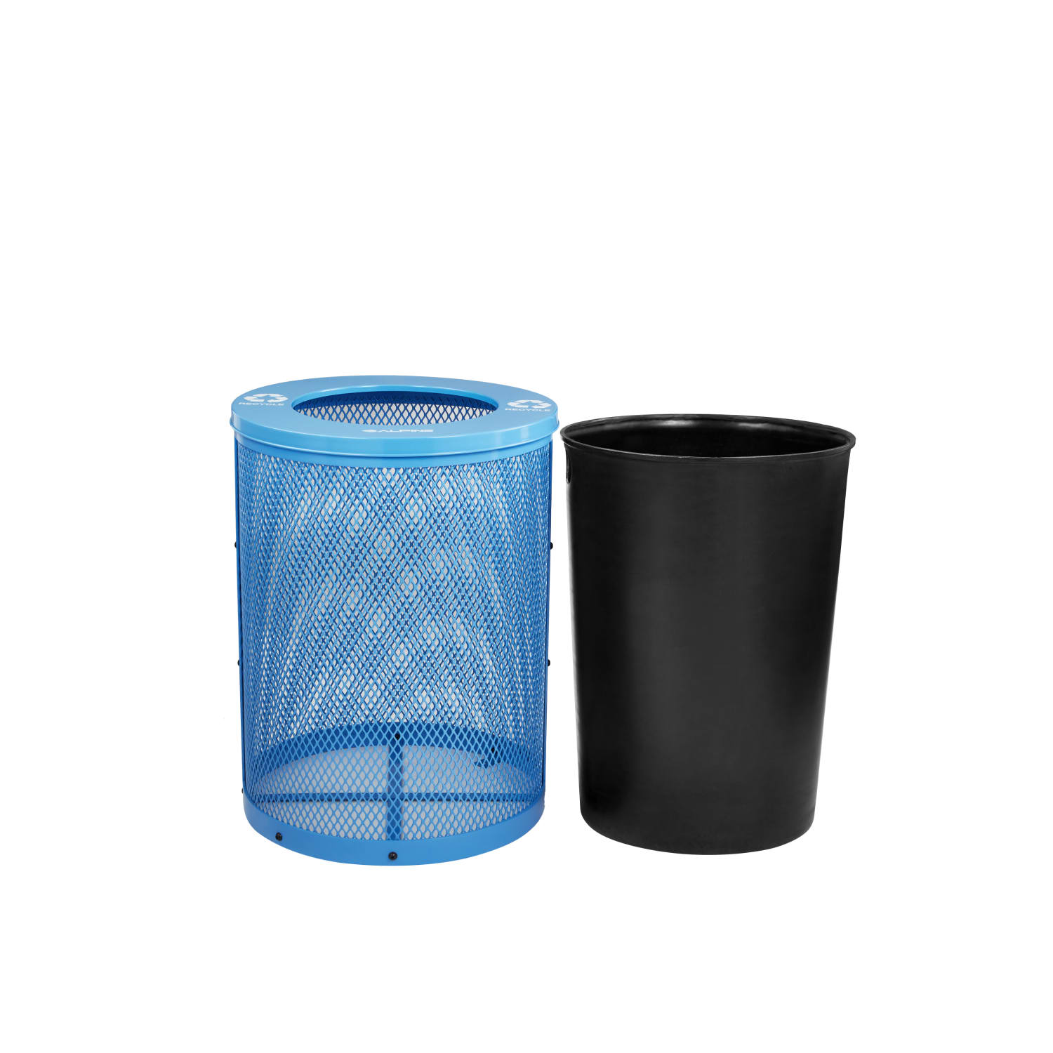 Alpine Blue Round Diamond Steel 36 Gallon Trash Can with Flat Lid with Liner - Image 3