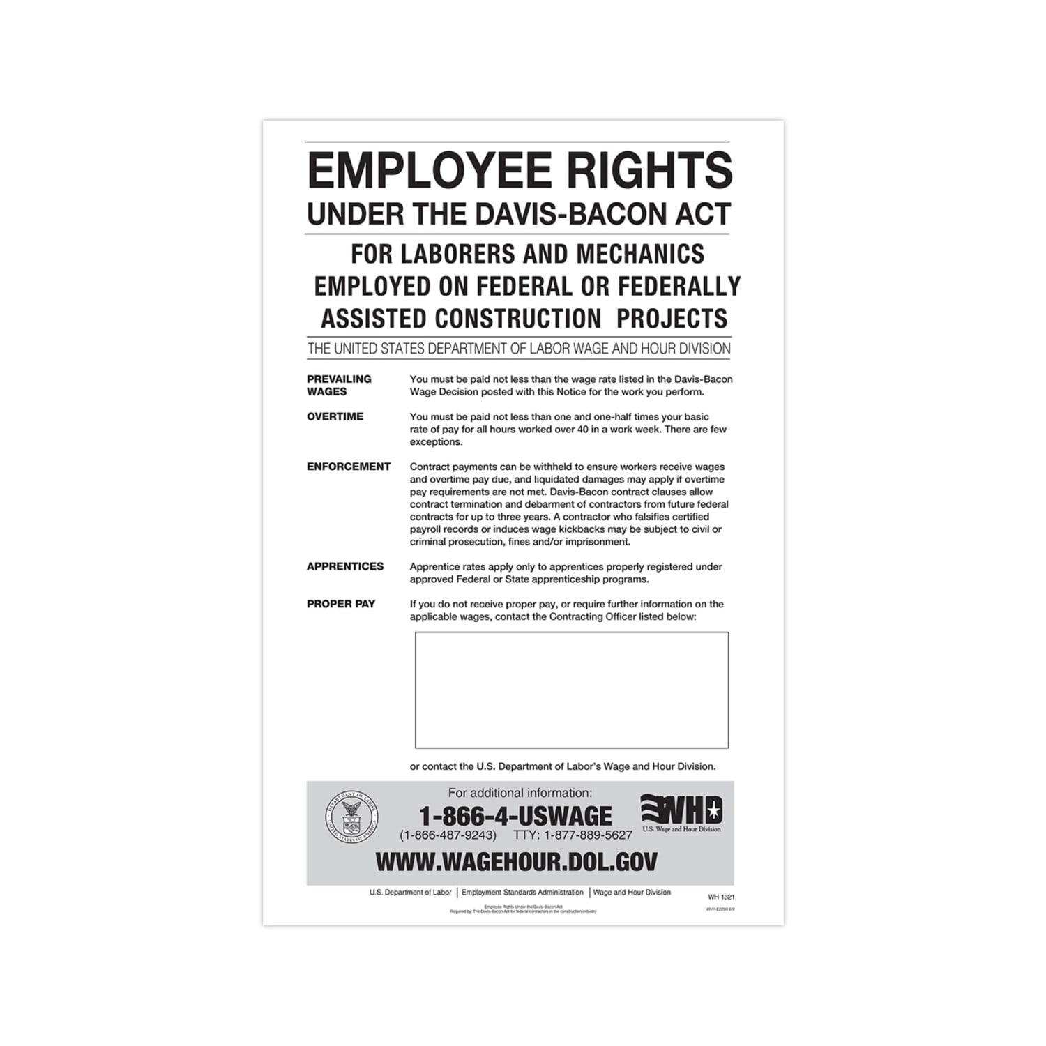 ComplyRight Federal Contractor Posters, Davis-Bacon Act, English, 11in x 17in