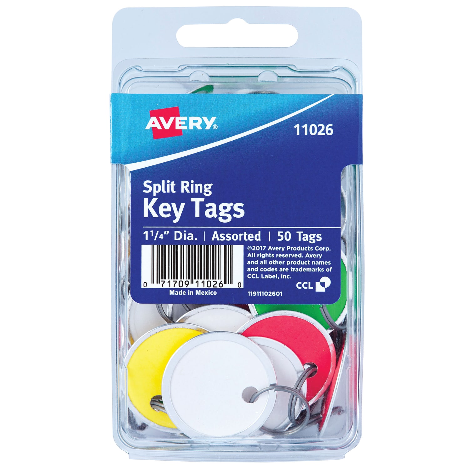 Avery Metal Rim Key Tags, 1 1/4in, Pack Of 50, Assorted Colors