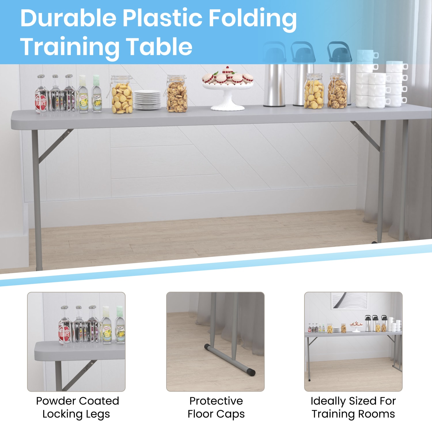 Flash Furniture Plastic Folding Training Table, 29inH x 18inW x 70-13/16inD, Gray - Image 6