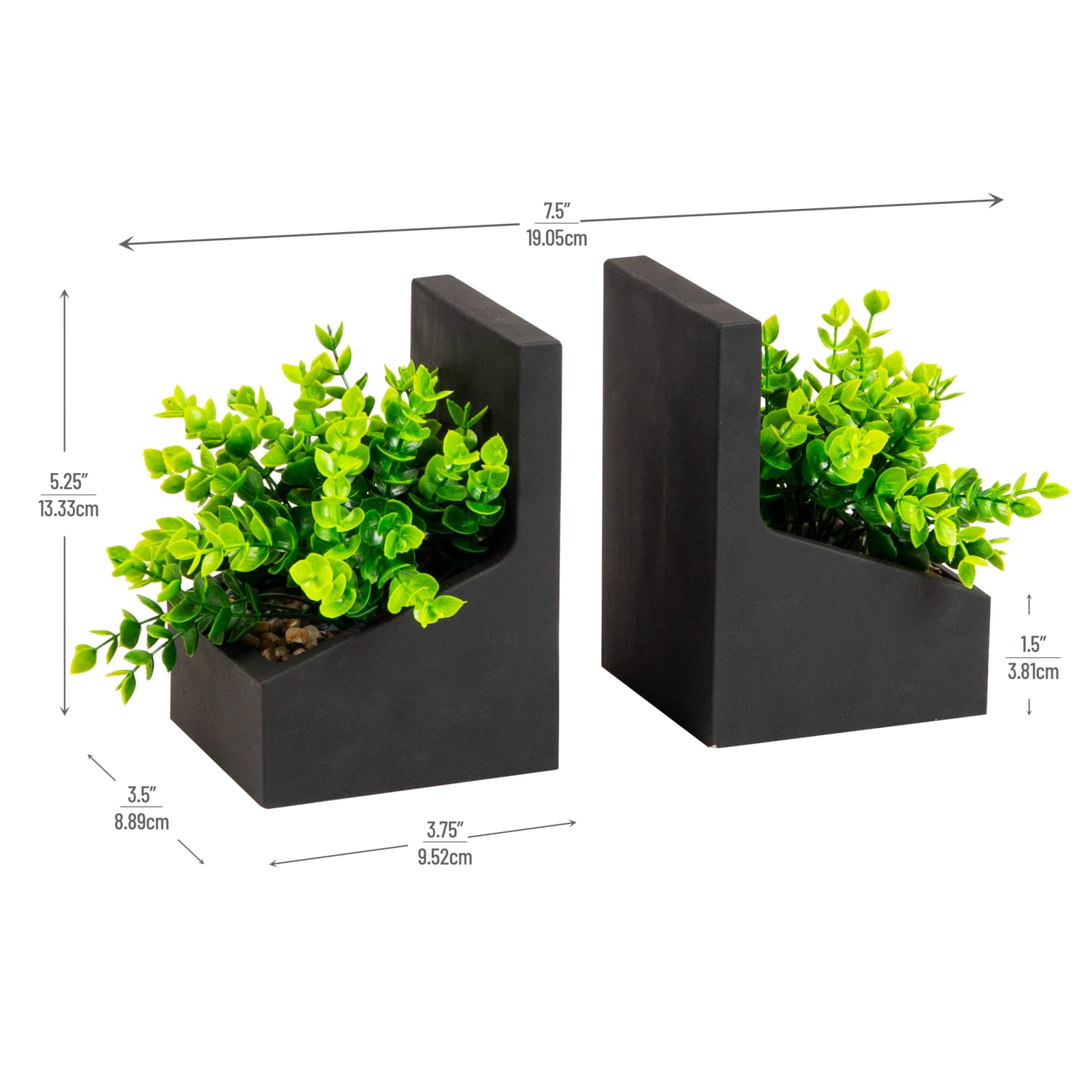 Mind Reader Contemporary Planter Bookends, Black, Set Of 2 Bookends - Image 4