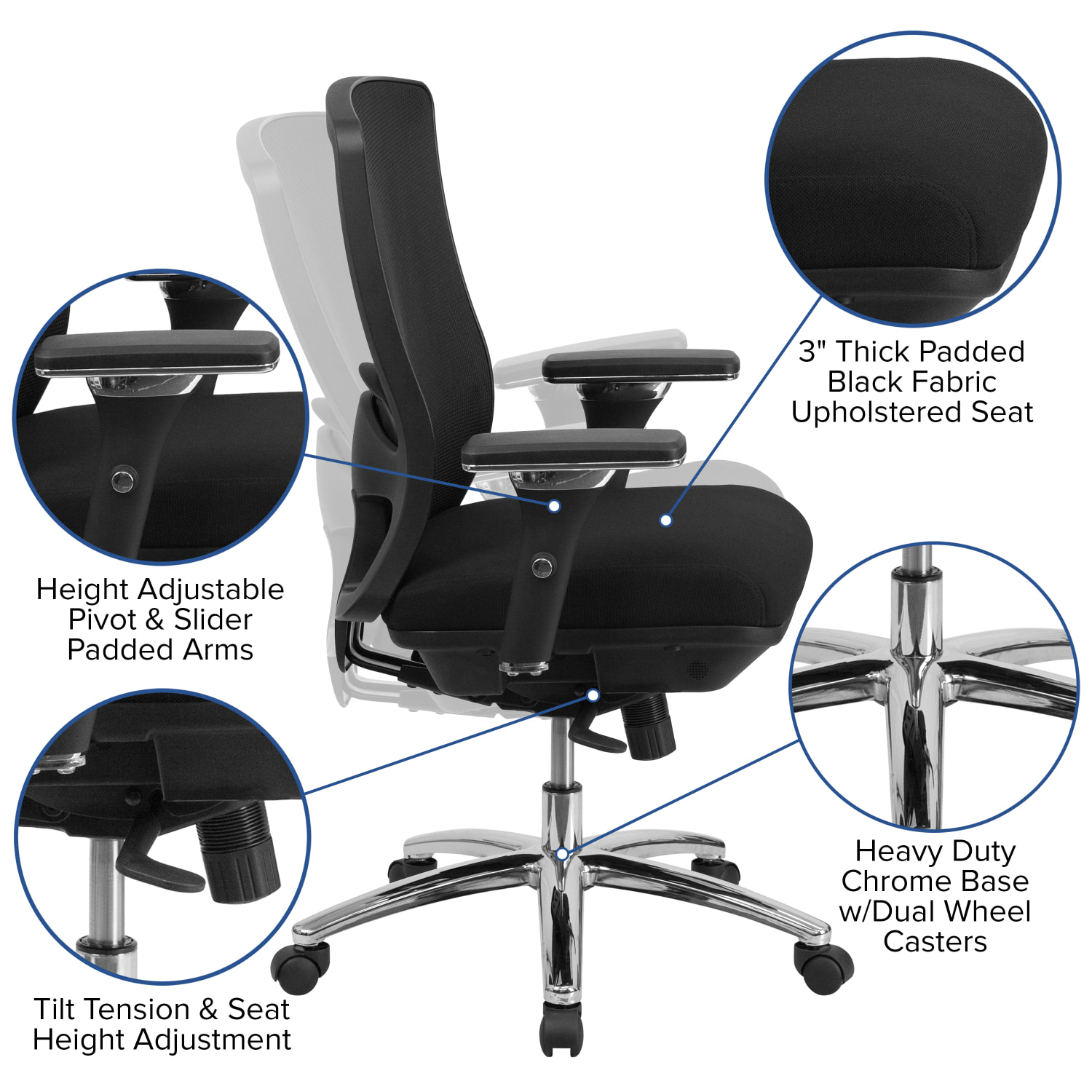 Flash Furniture HERCULES 247 Intensive Mesh MidBack Big And Tall Chair With Synchro Tilt BlackChrome PopularChairscom Flash Furniture HERCULES 24 7 Intensive Mesh Mid Back Big And Tall Chair With Synchro Tilt BlackChrome PopularChairscom