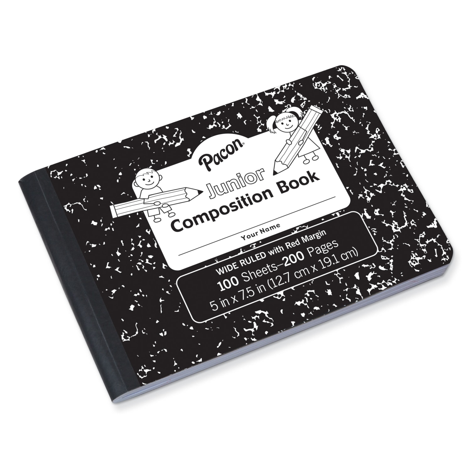 Pacon Junior Composition Books, Wide Ruled, 5in x 7-1/2in, Black Marble, 100 Sheets, Pack Of 12 Books - Image 3
