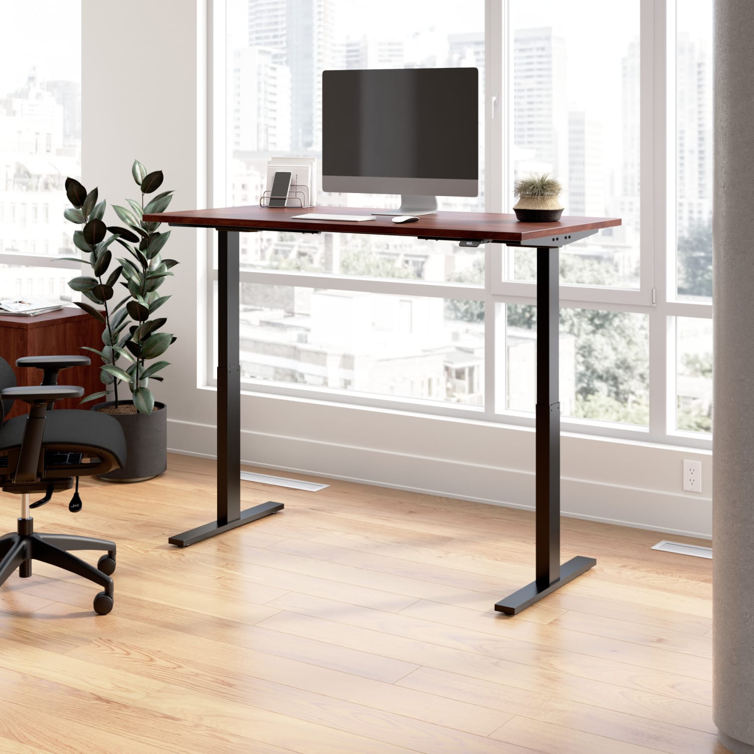 Bush Business Furniture Move 60 Series Electric 60inW x 30inD Height Adjustable Standing Desk, Hansen Cherry/Black Base, Standard Delivery - Image 3
