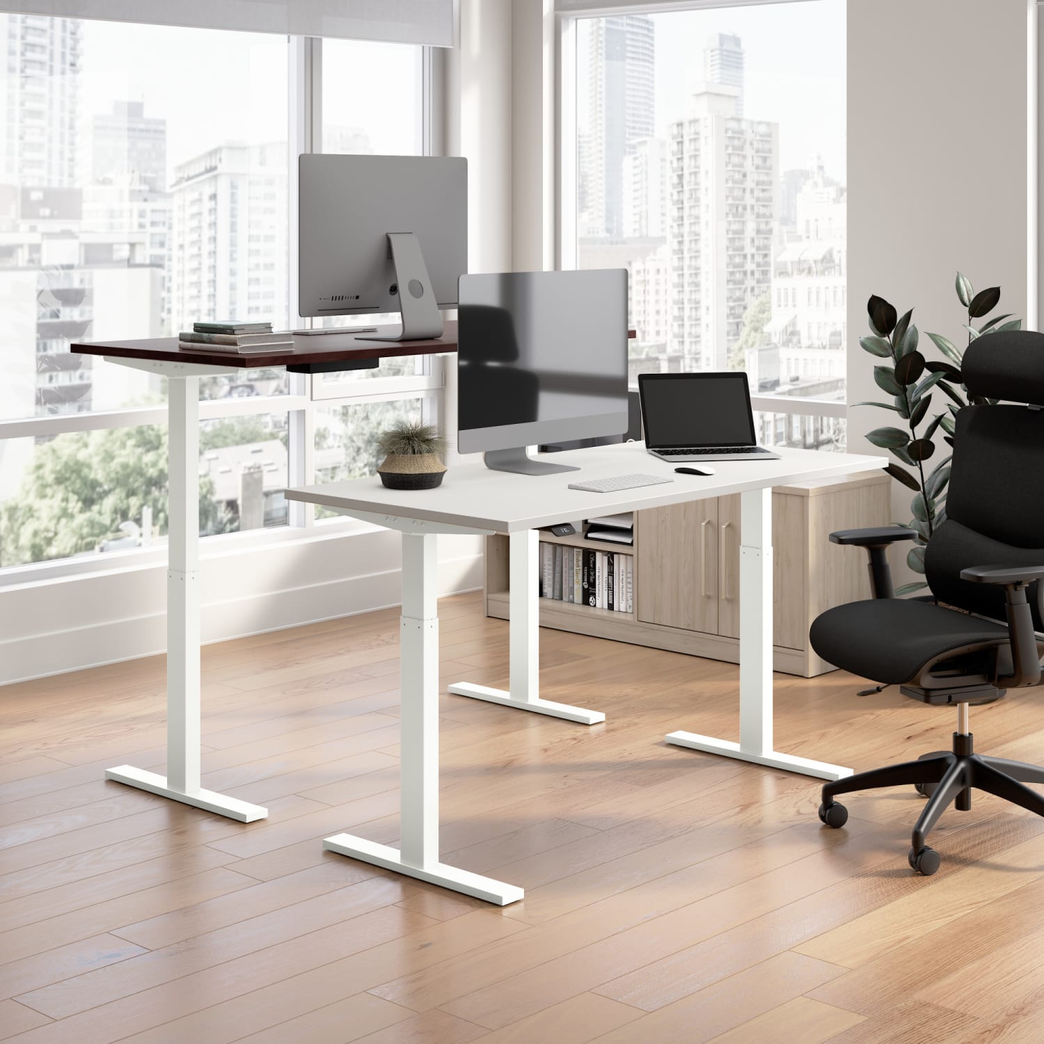 Bush Business Furniture Move 60 Series Electric 60inW x 30inD Height Adjustable Standing Desk, Hansen Cherry/Black Base, Standard Delivery - Image 4