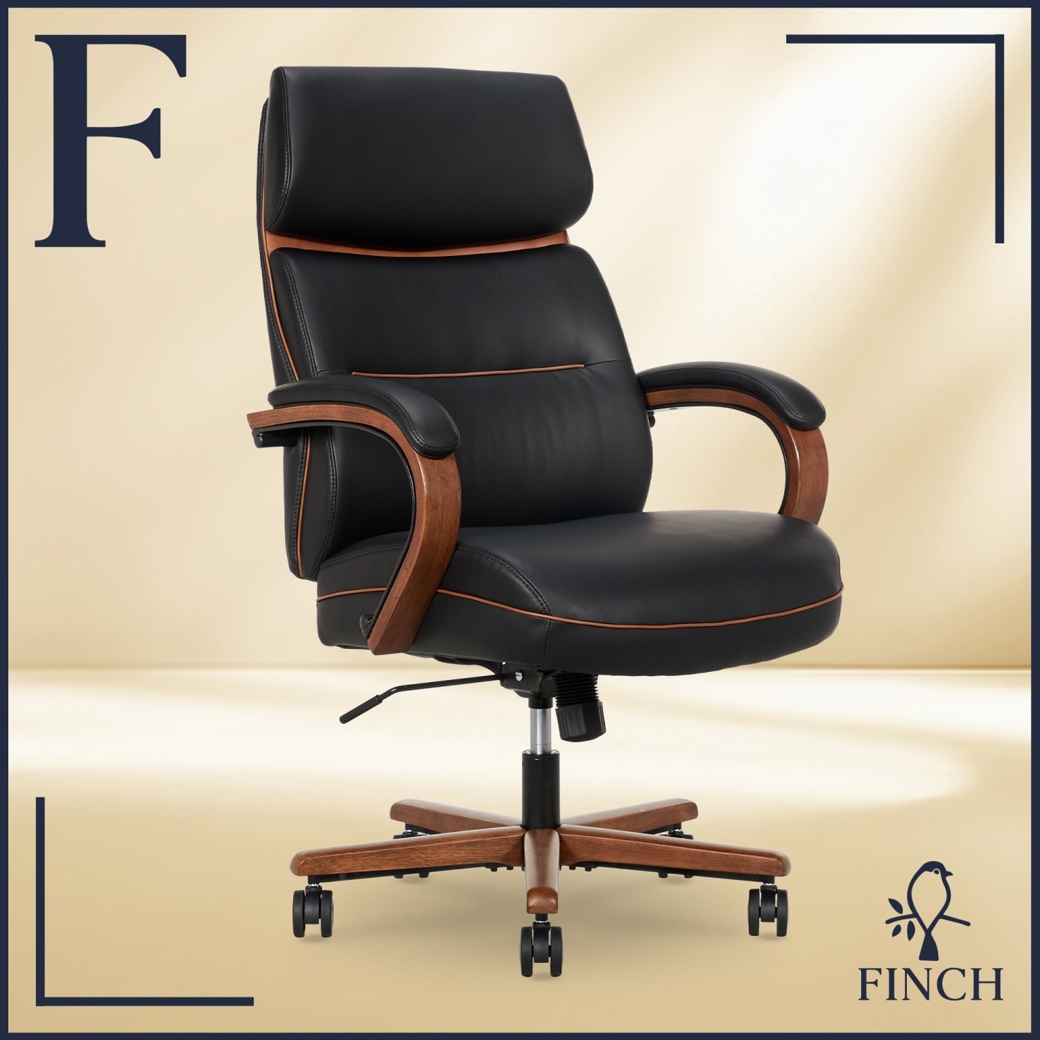 Finch Neo Two Ergonomic Vegan Leather Mid-Back Executive Office Chair, Black/Cognac - Image 3