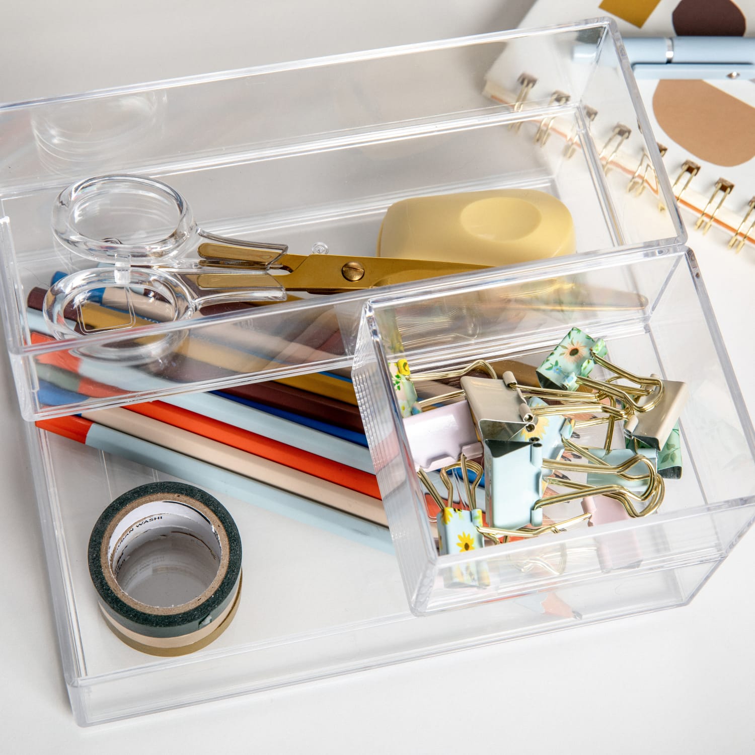 Martha Stewart Brody Stack & Slide Plastic Tray Office Desktop Organizers, 2inH x 6-1/4inW x 7-1/2inD, Clear, Set Of 3 Organizers - Image 6