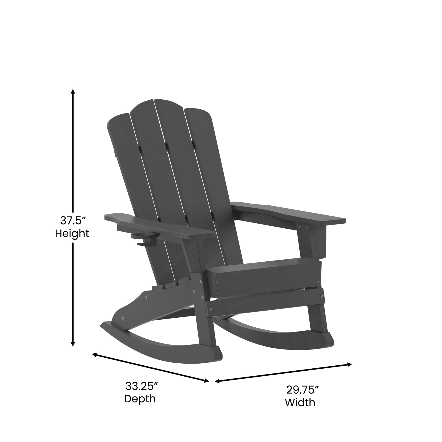 Flash Furniture Newport All-Weather Outdoor Furniture Adirondack Chair With Cup Holder, Gray - Image 6