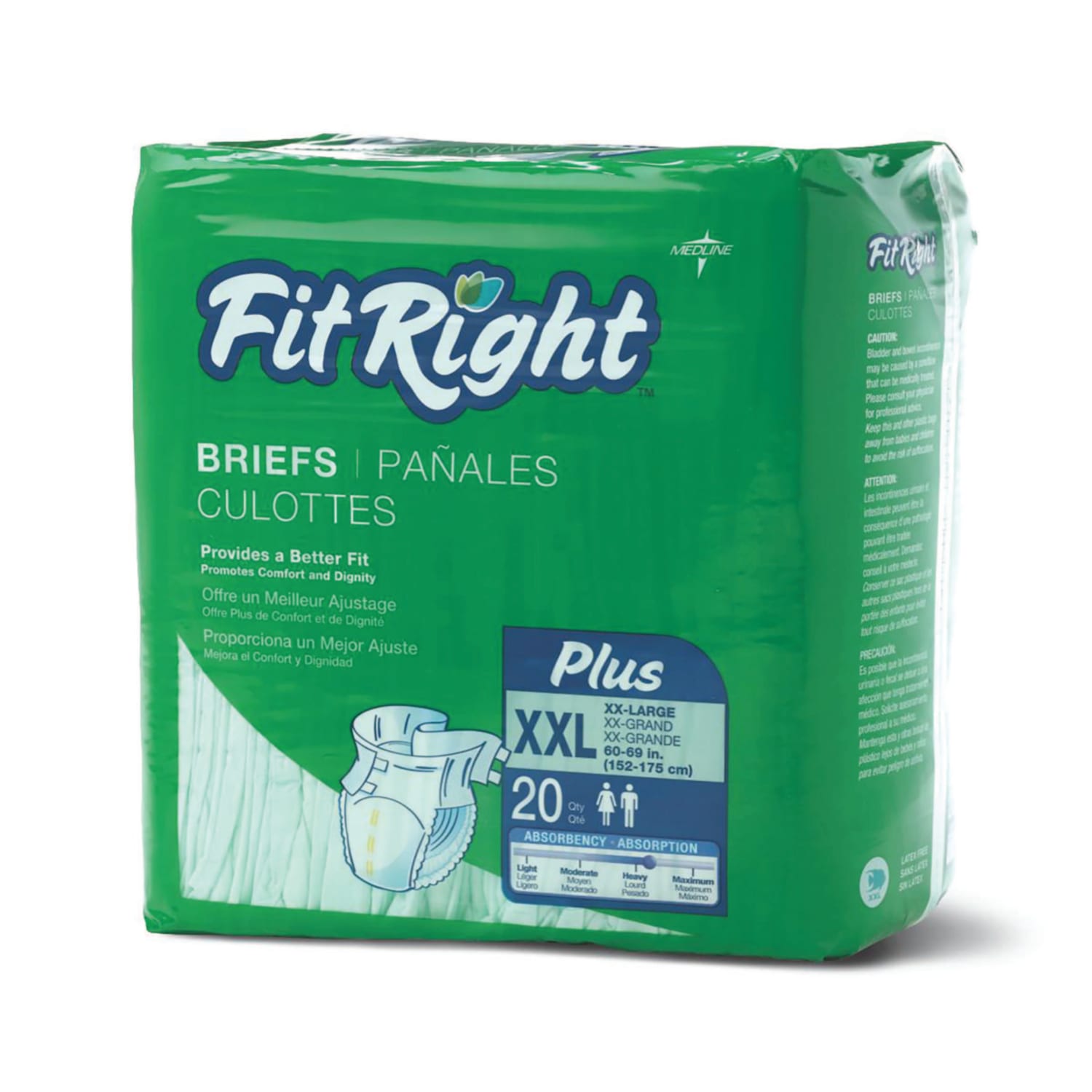 FitRight Plus Disposable Briefs, XX-Large, 60 - 69in, Green, 20 Briefs Per Bag, Case Of 4 Bags - Image 3