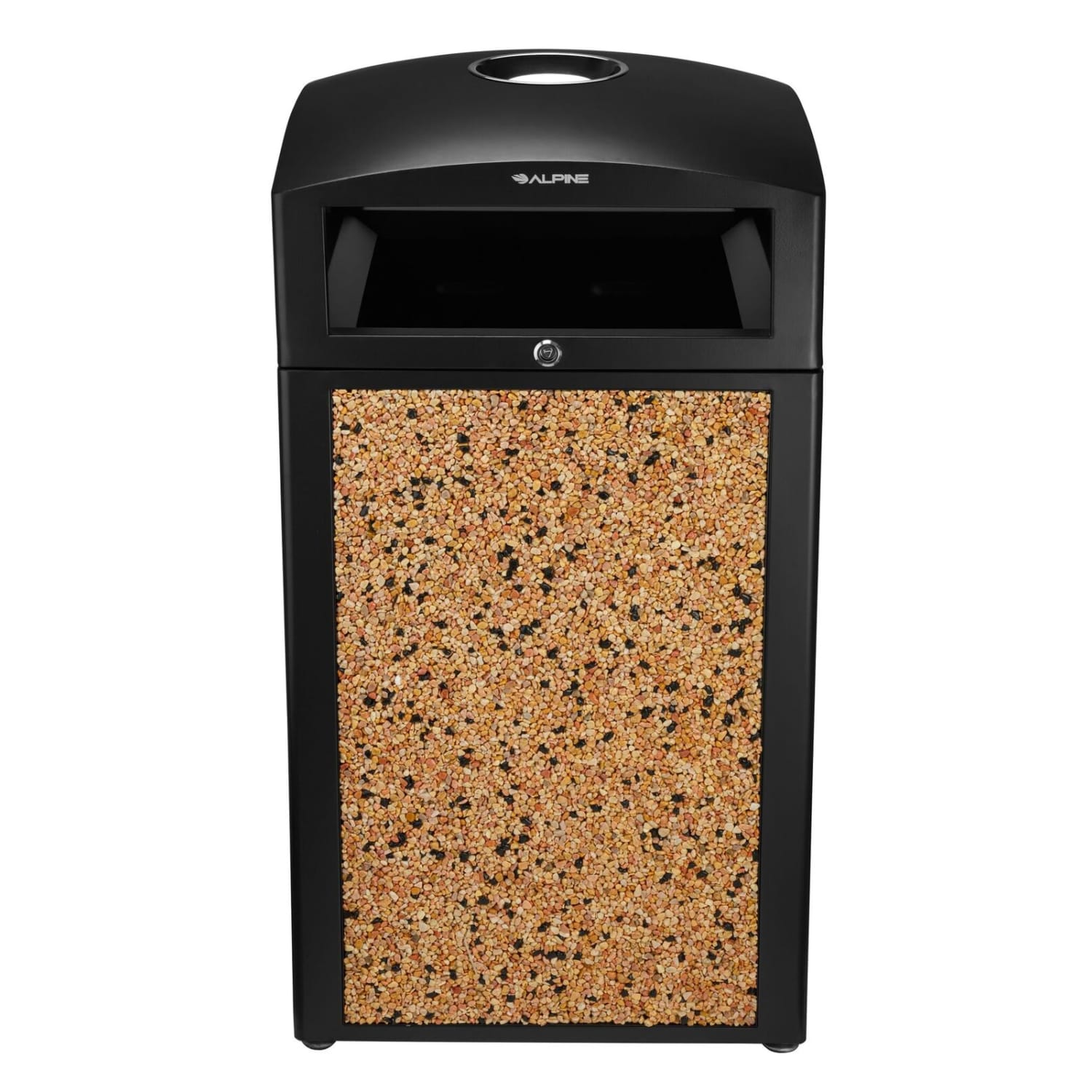 Alpine All-Weather 40-Gallon Outdoor Commercial Trash Can, With Ashtray Lid, Stone - Image 3