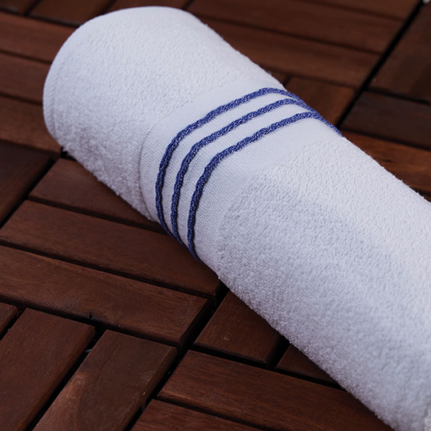 Splash Trio Pool Towels, 24in x 50in, White/Blue Toruga Stripes, Pack Of 36 Towels - Image 3