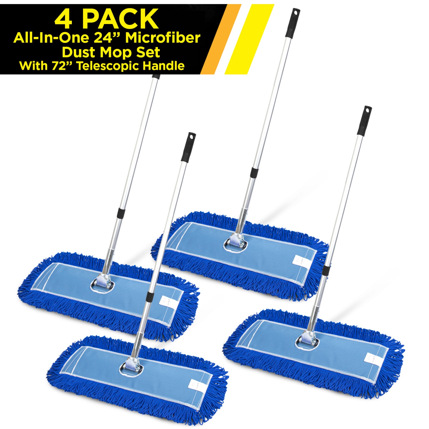 Gritt Commercial All-In-One Microfiber Dust Mop Sets With 72in Telescopic Handle, 24in, Blue/Silver, Pack Of 4 Sets - Image 3