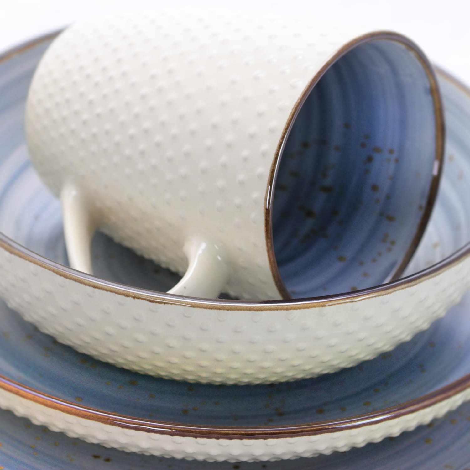 Elama 16-Piece Stoneware Dinnerware Set, Powder Blue - Image 4