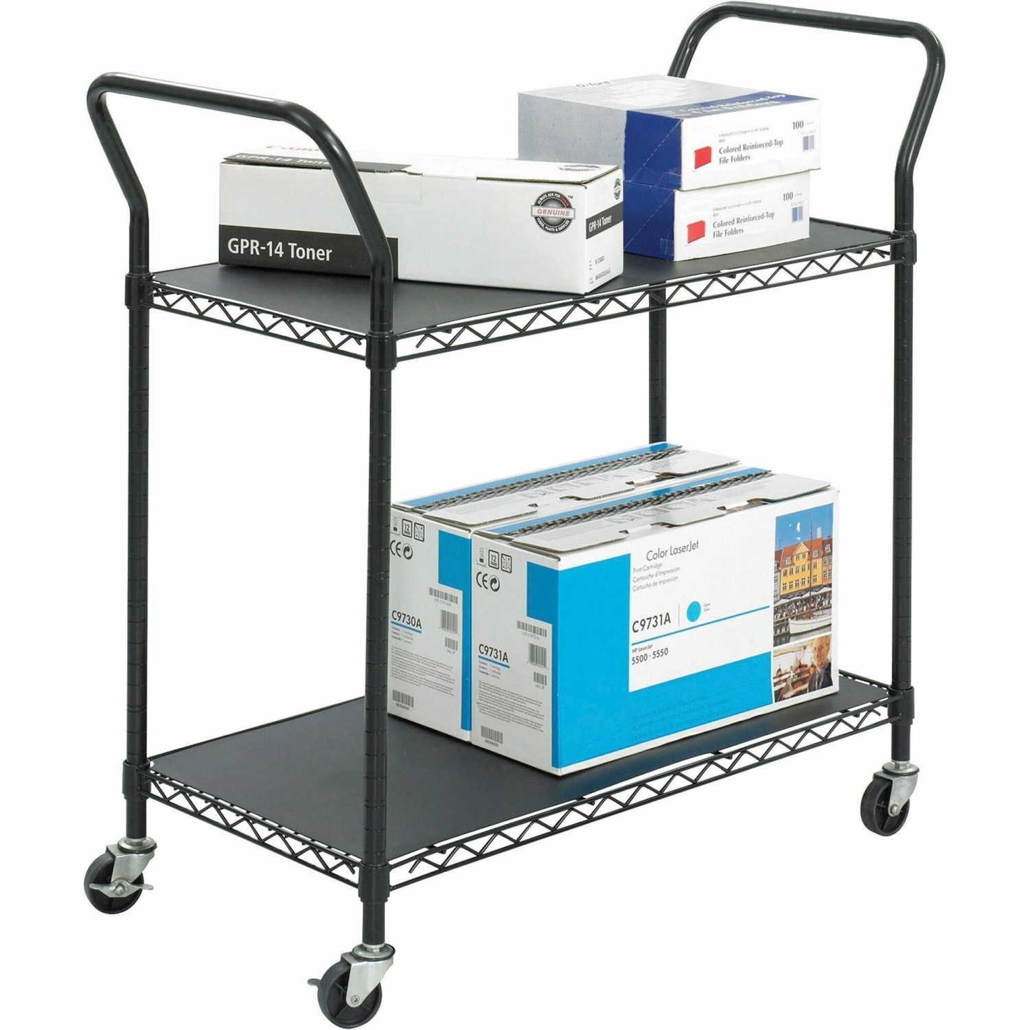 Safco Wire Utility Cart, 2 Shelves, 40 1/2inH x 43 3/4inW x 19 1/2inD, Black - Image 3
