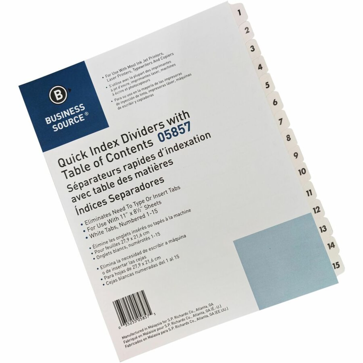 Sparco Quick Index Dividers With Table Of Contents Page, 1-15, White - Image 6