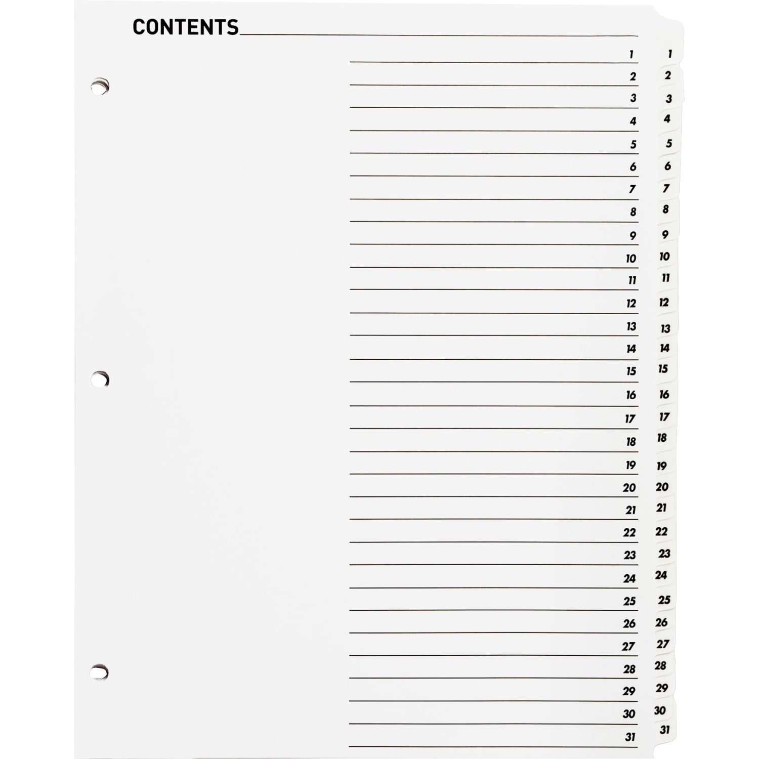 Sparco Quick Index Dividers With Table Of Contents Page, 1-31, White - Image 3