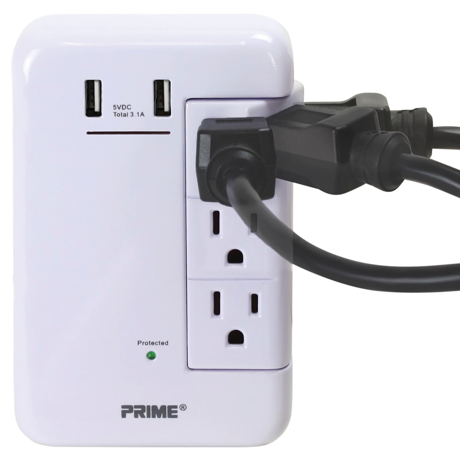 Prime 6-Outlet Wall Tap With 1,200-Joule Surge Protection And Dual USB Charger, White, PBRUSB346S - Image 4