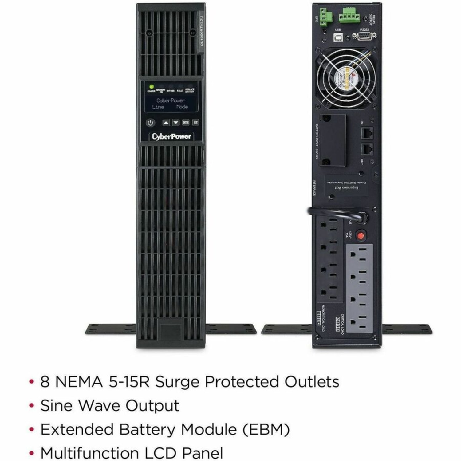 CyberPower OL1000RTXL2U Smart App Online UPS Systems - 1000VA/900W, 100 - 125 VAC, NEMA 5-15P, 2U, Rack/Tower, Sine Wave, 8 Outlets, LCD- OL1000RTXL2U - Image 5