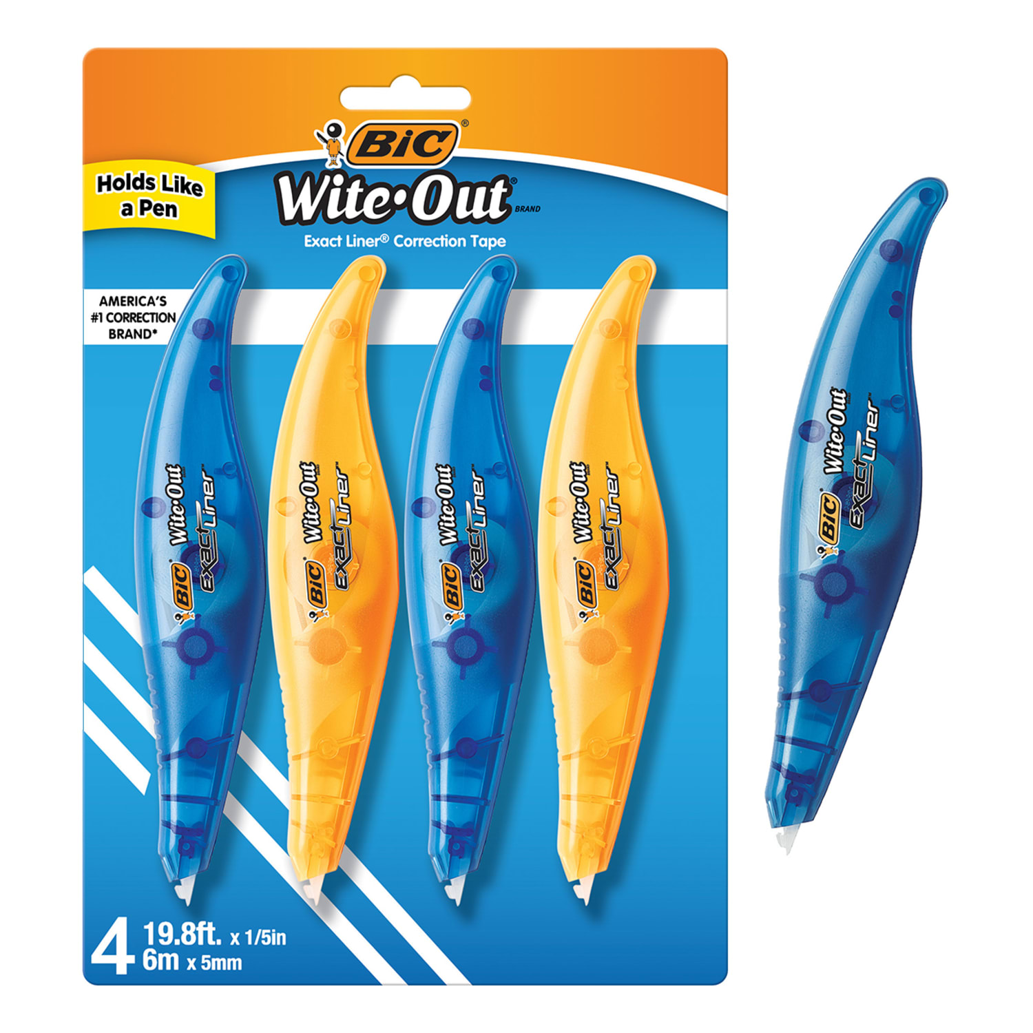 BIC Wite-Out Exact Liner Correction Tape, 1/5in Line Coverage, 236in, Pack Of 4