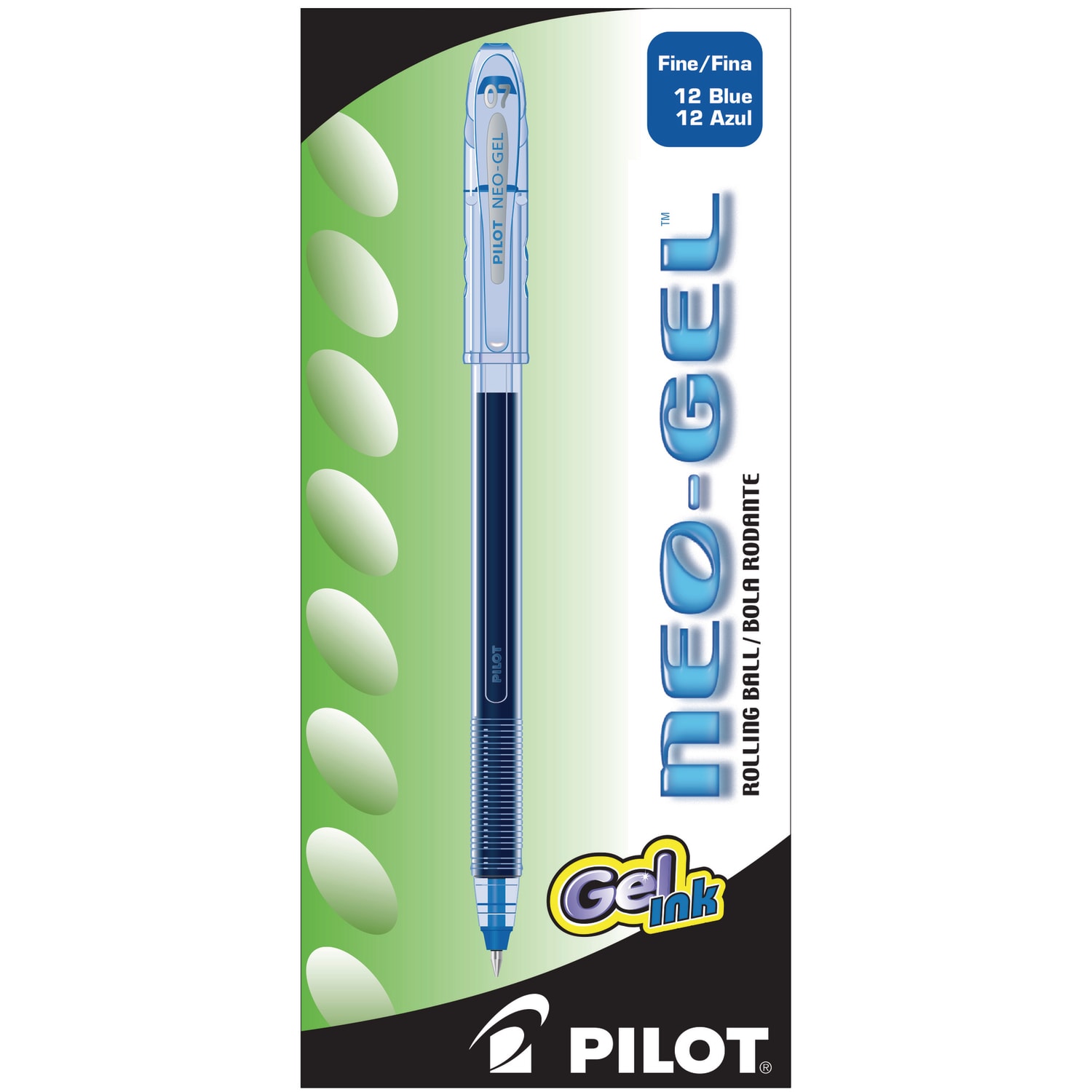 Pilot Neo-Gel Rollerball Pens, Fine Point, 0.7 mm, Clear Barrel, Blue Ink, Pack Of 12