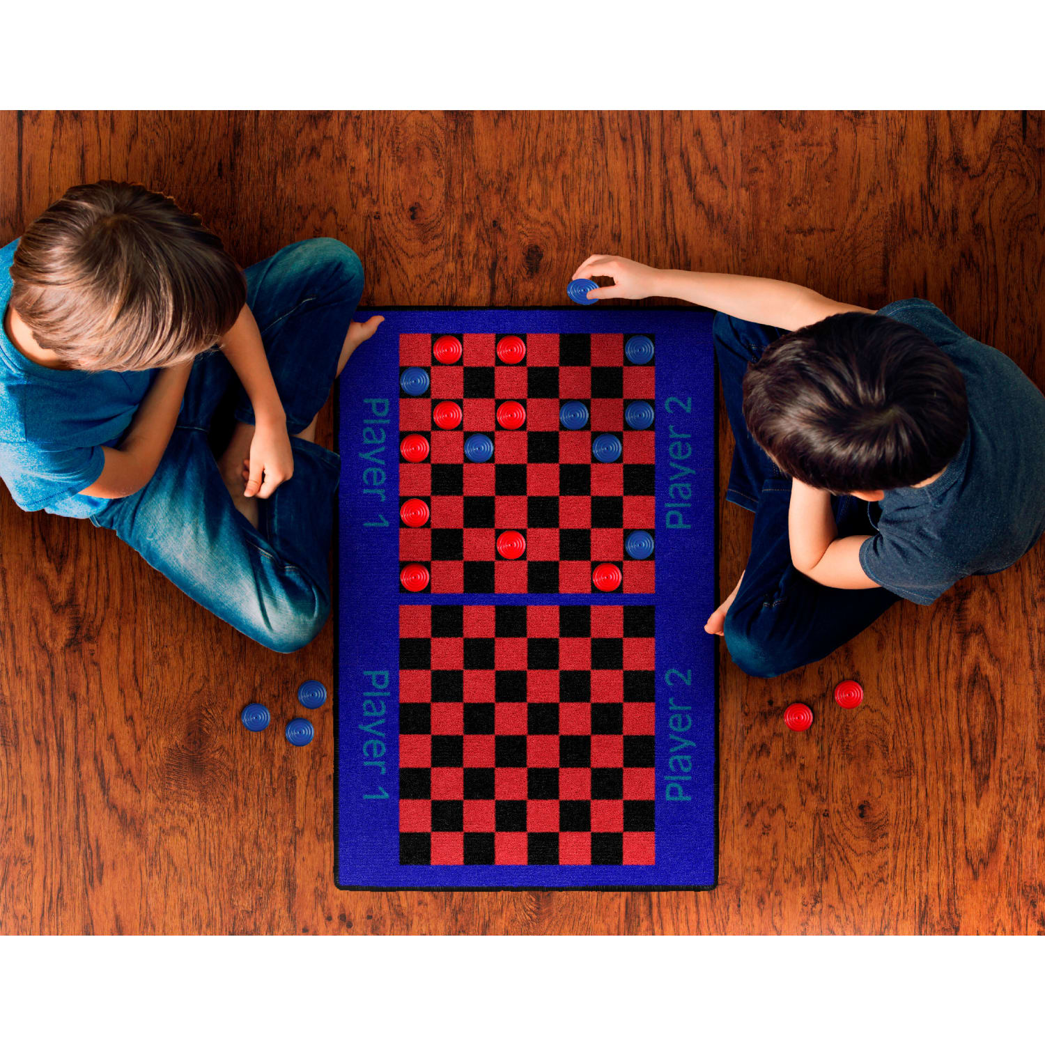 Flagship Carpets Checkers Rug, 24in x 36in, Blue/Red/Black - Image 3
