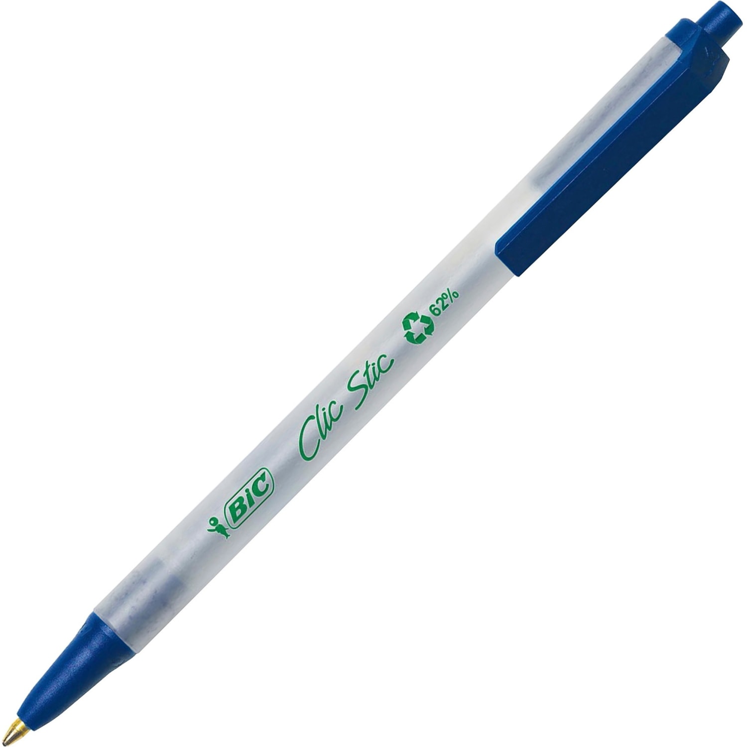 BIC Clic Stic Retractable Ball Pens, Pack Of 12, Medium Point, Clear Barrel, Blue Ink - Image 6