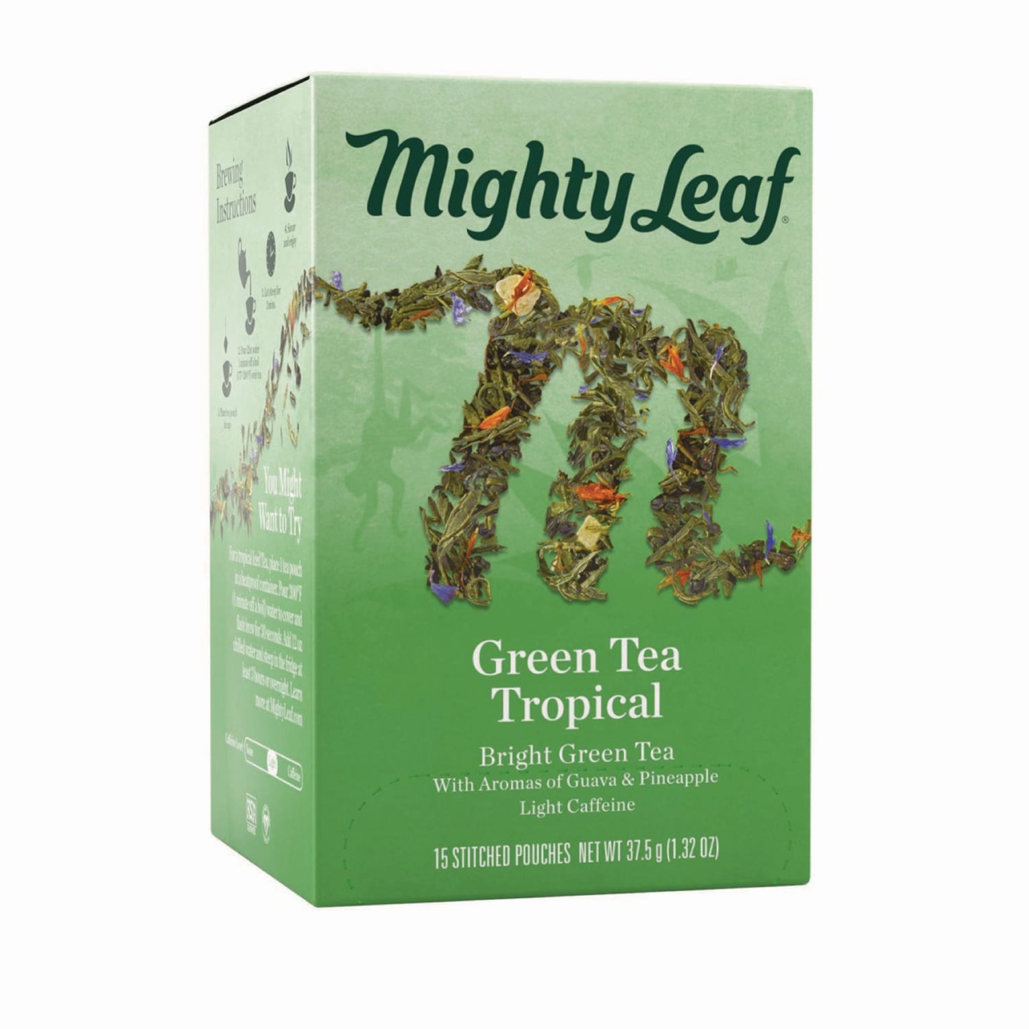 Mighty Leaf Whole Leaf Tea Pouches, Green Tea Tropical, 1.32 Oz, Box Of 15 Pouches