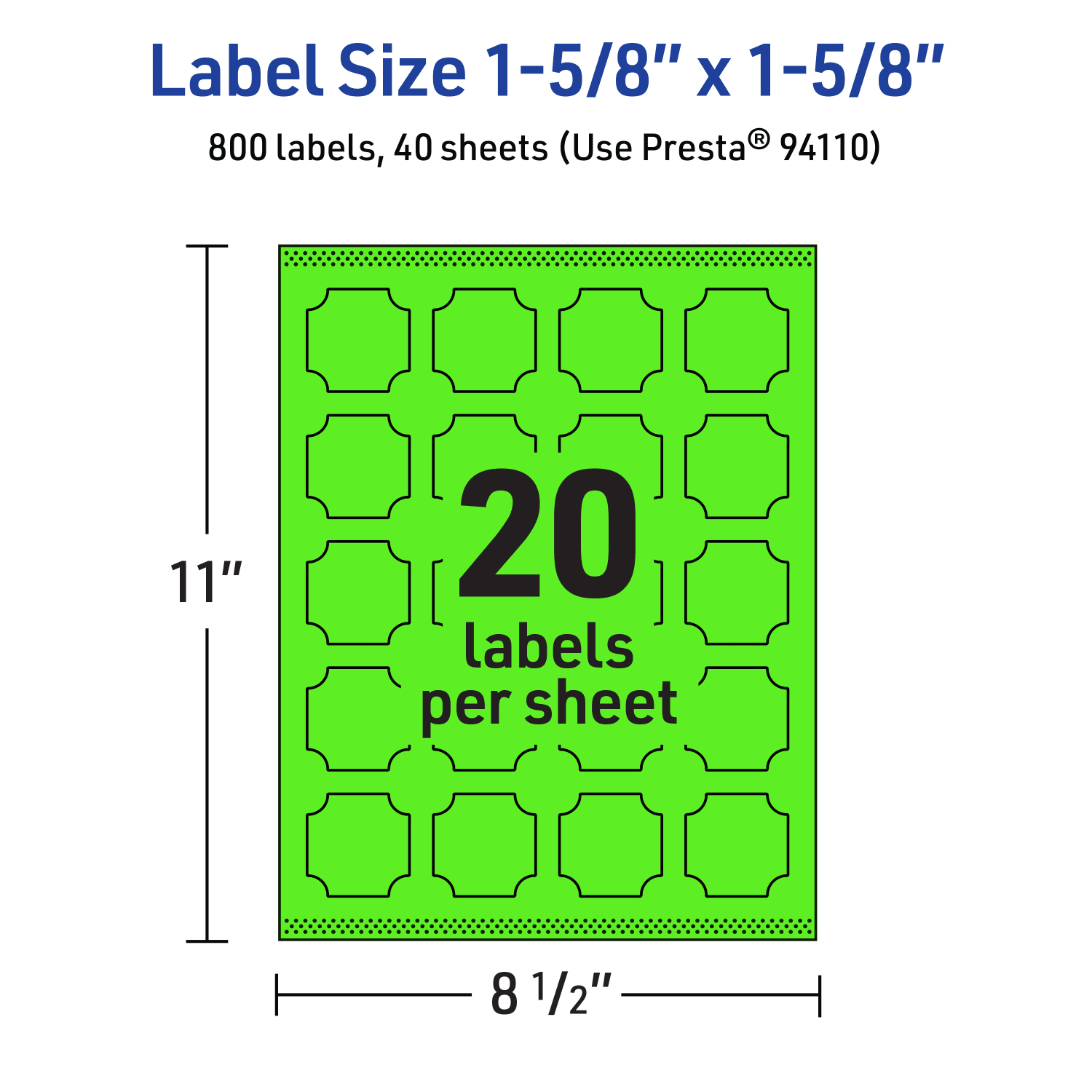 Avery Print-To-The-Edge Labels With Sure Feed Technology, 94110-NGP40, Square Scalloped, 1-5/8in x 1-5/8in, Matte Neon Green, Pack of 800 - Image 6