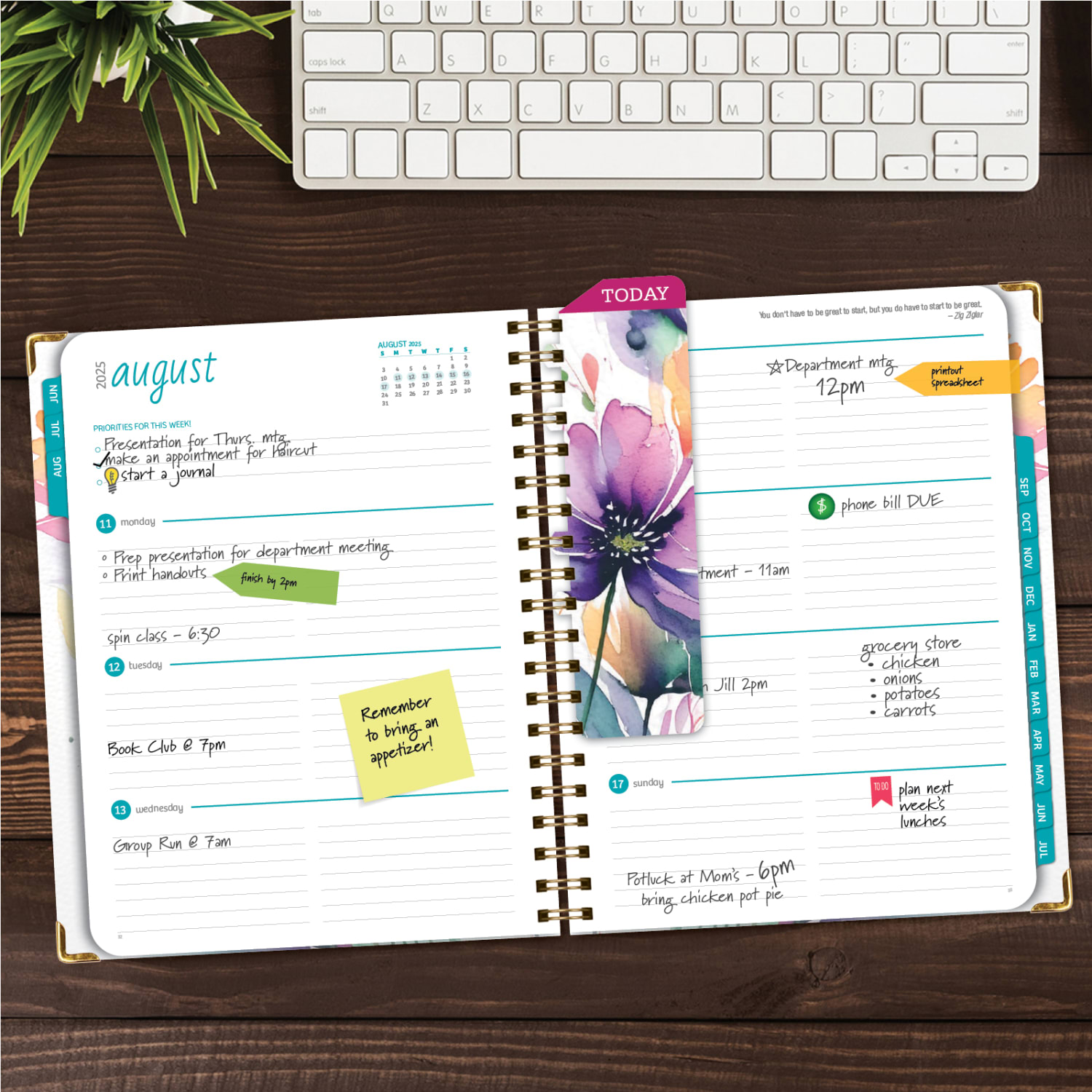 2025-2026 Global Printed Products Hardcover Fashion Daily/Weekly/Monthly Academic Planner, 8-1/2in x 11in, Rainbow Floral, June 2025 To July 2026 - Image 4