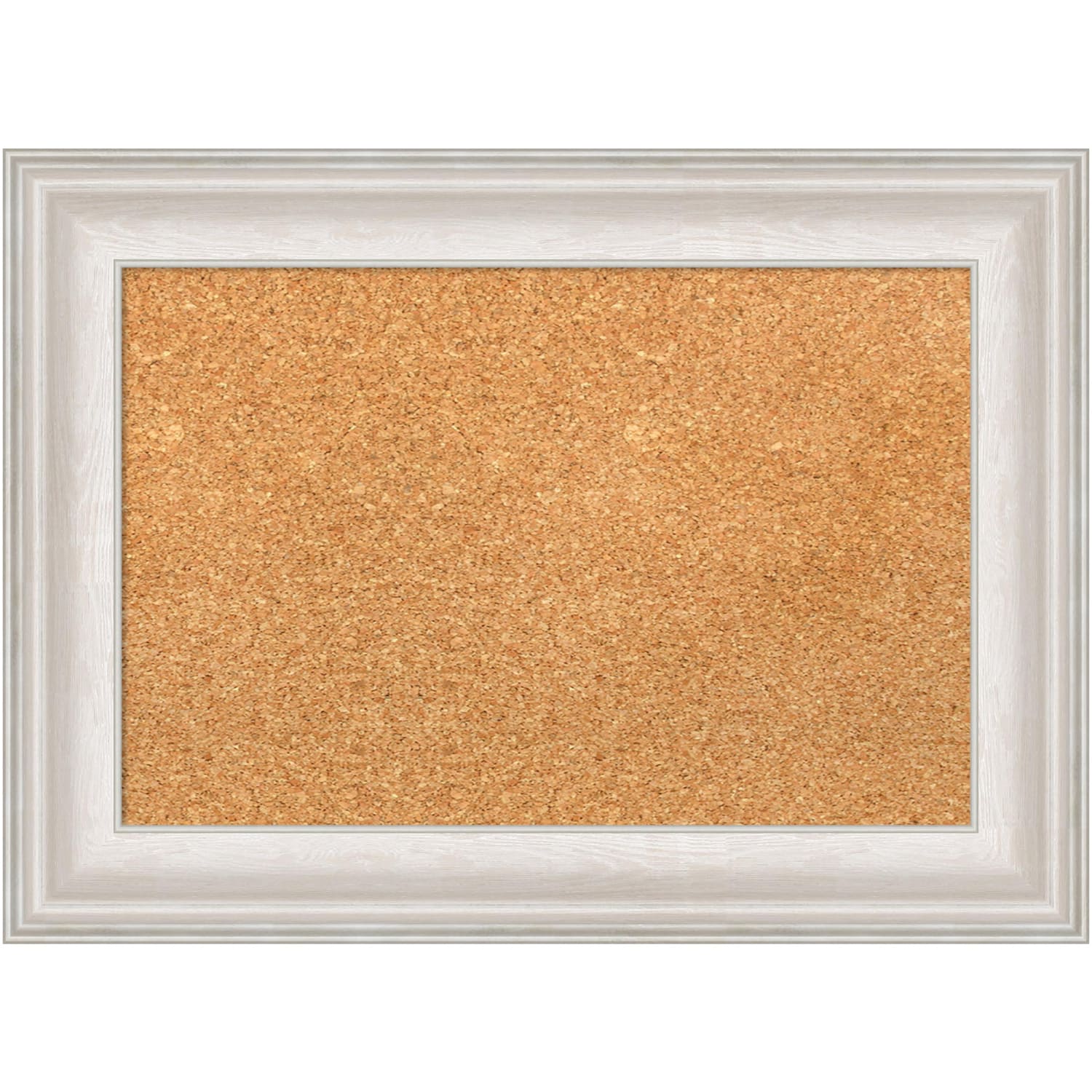 Amanti Art Cork Bulletin Board, 22in x 16in, Natural, Trio White Wash Silver Polystyrene Frame