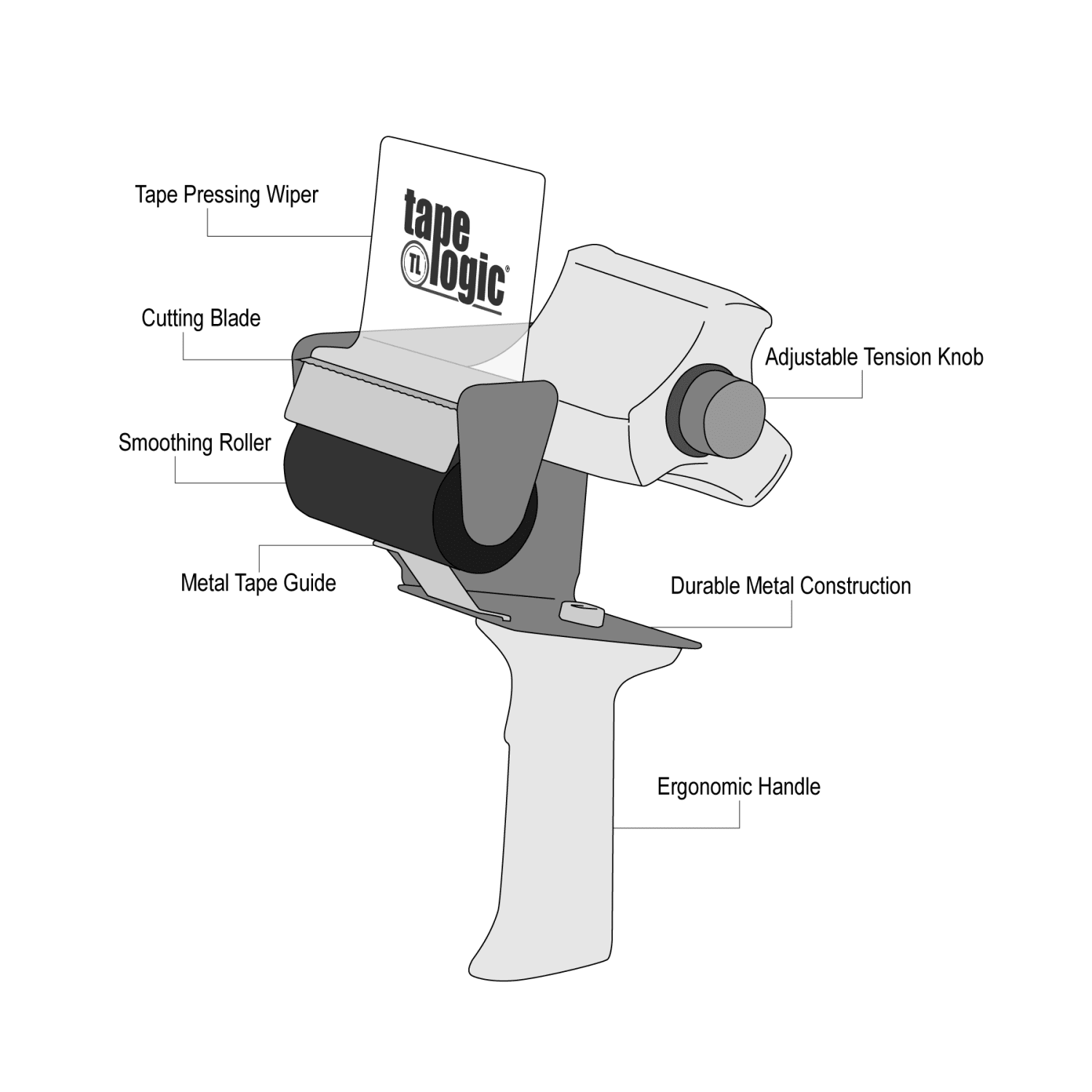 Tape Logic Top Gun Carton Sealing Tape Dispenser, For 2in Tape, Gray - Image 4