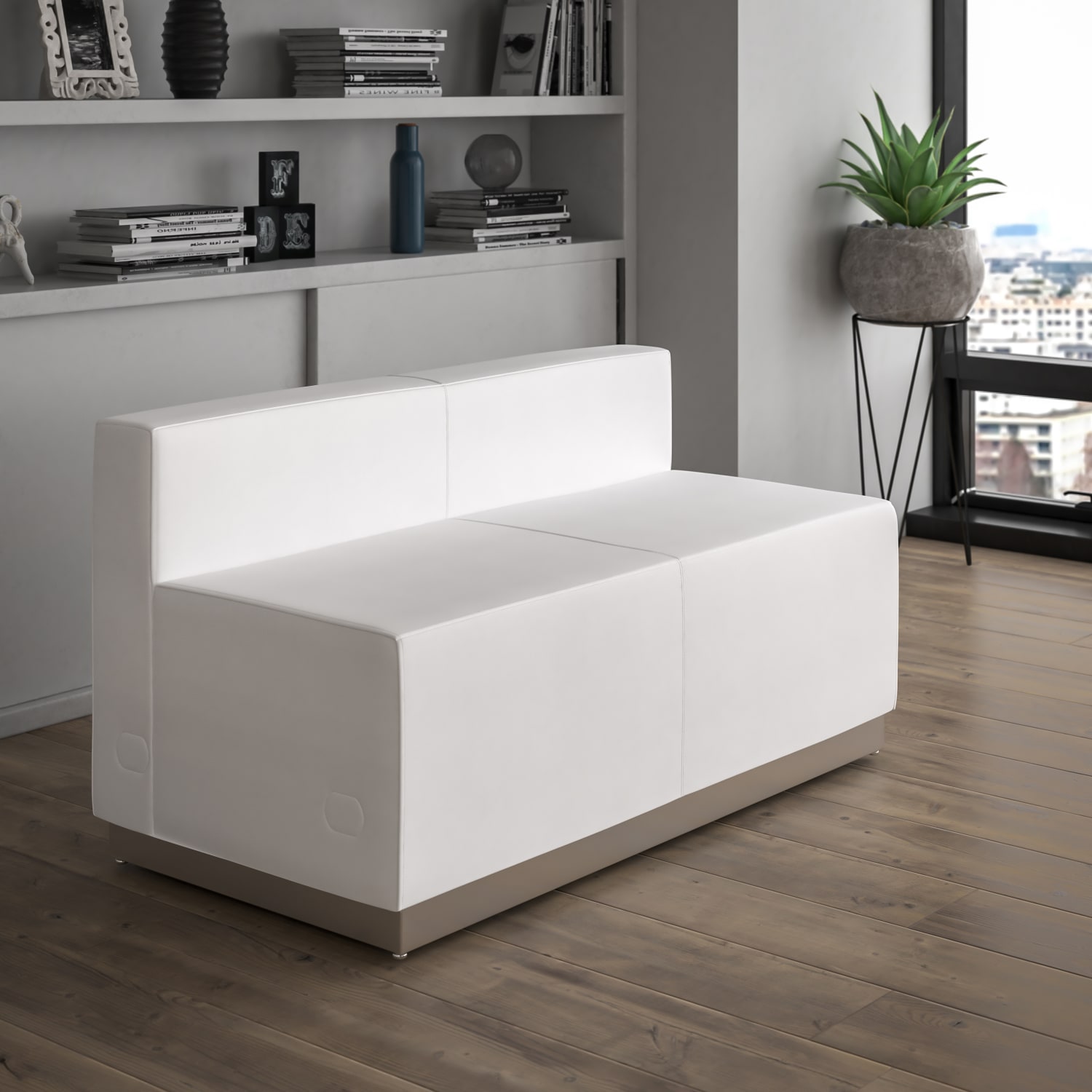 Flash Furniture HERCULES Alon Series LeatherSoft Loveseat with Brushed Stainless Steel Base Melrose White PopularChairscom