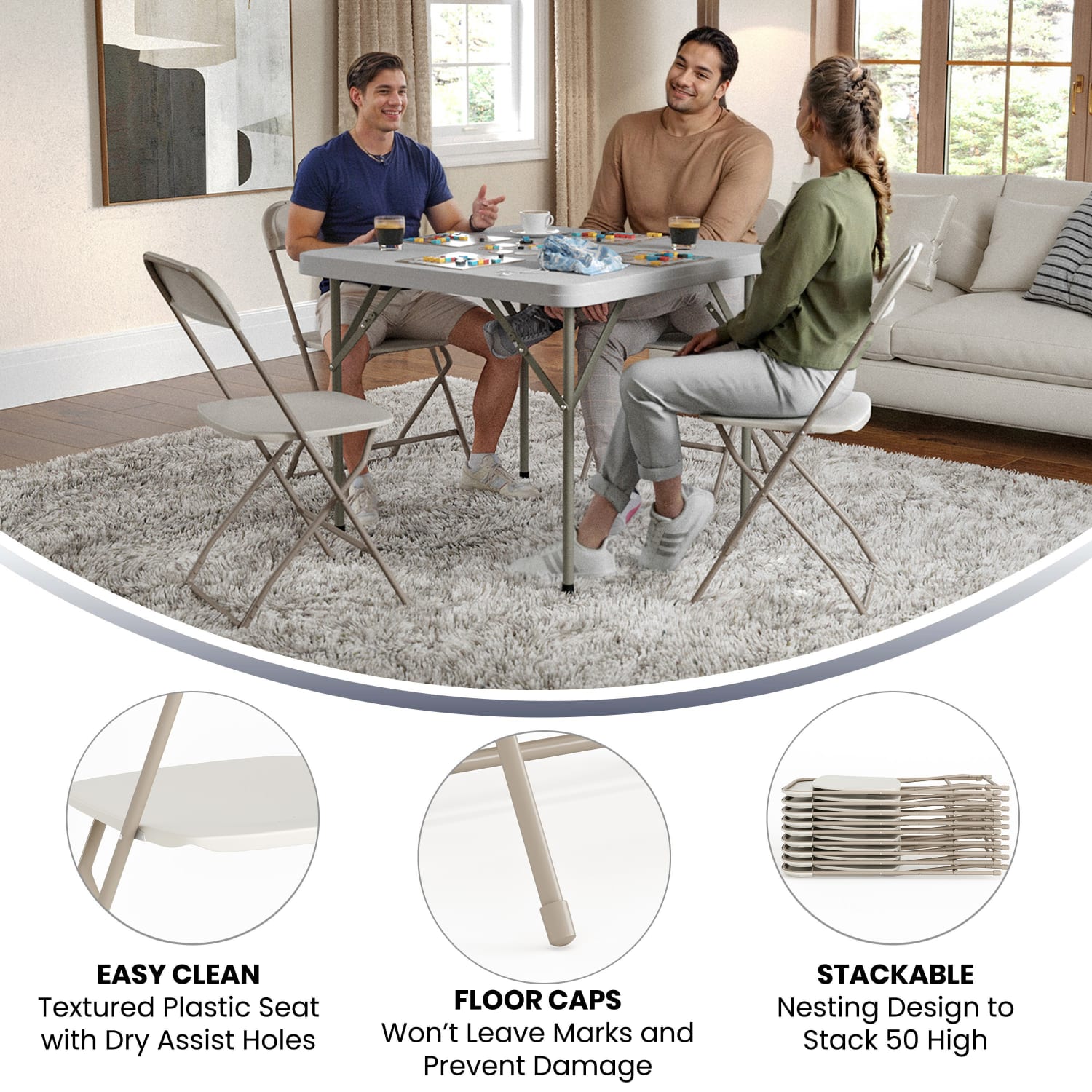 Flash Furniture HERCULES Series Premium Plastic Folding Chairs, Beige, Set Of 10 Chairs - Image 5