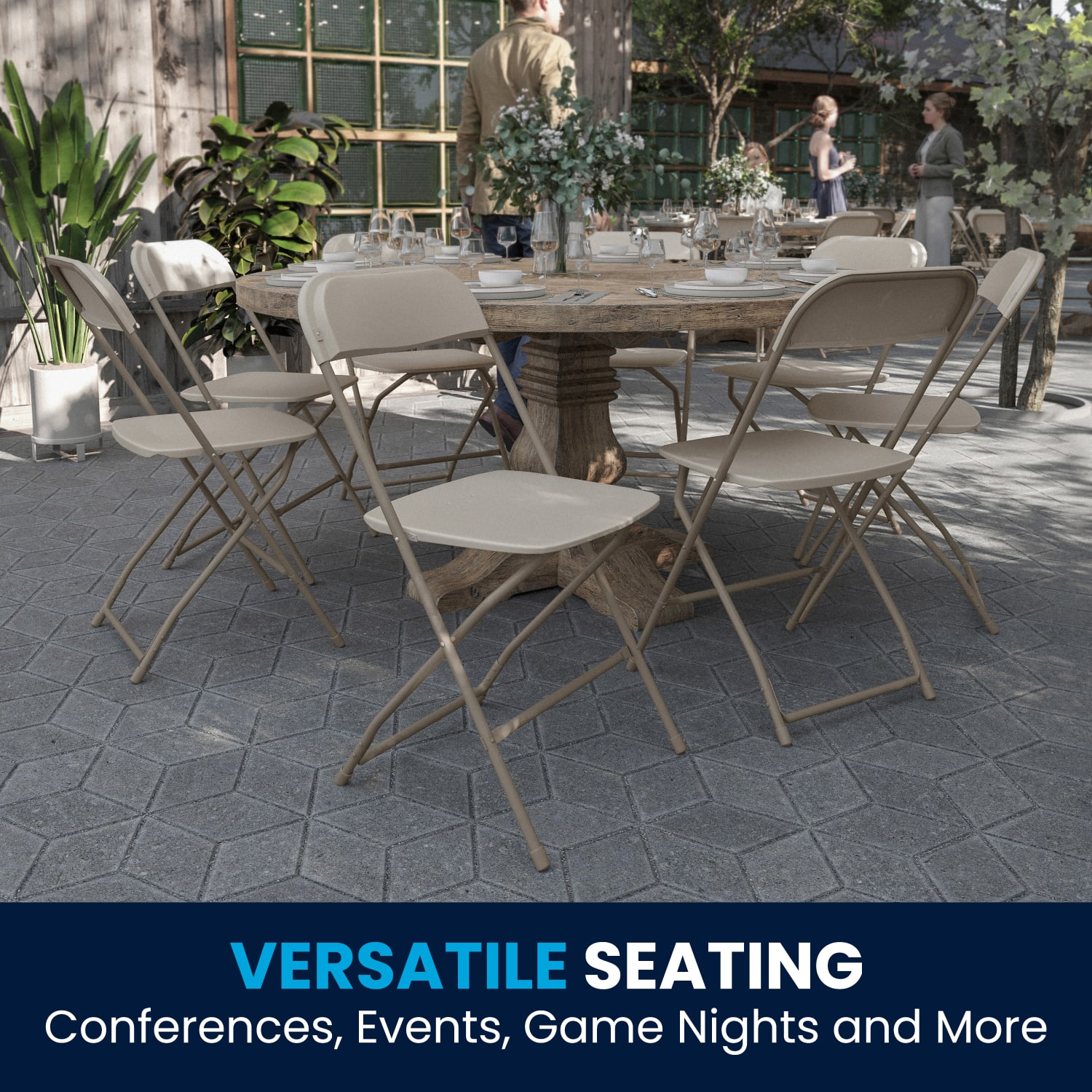 Flash Furniture HERCULES Series Premium Plastic Folding Chairs Beige Set Of 10 Chairs PopularChairscom